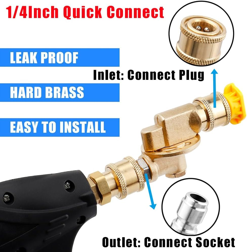 Yakamoz 7 Angles Pressure Washer Pivoting Coupler, 1/4&rdquo; Brass Quick Connect 240 Degree Gutter Cleaner Attachmen for Pressure Washer Tips(4500 PSI)