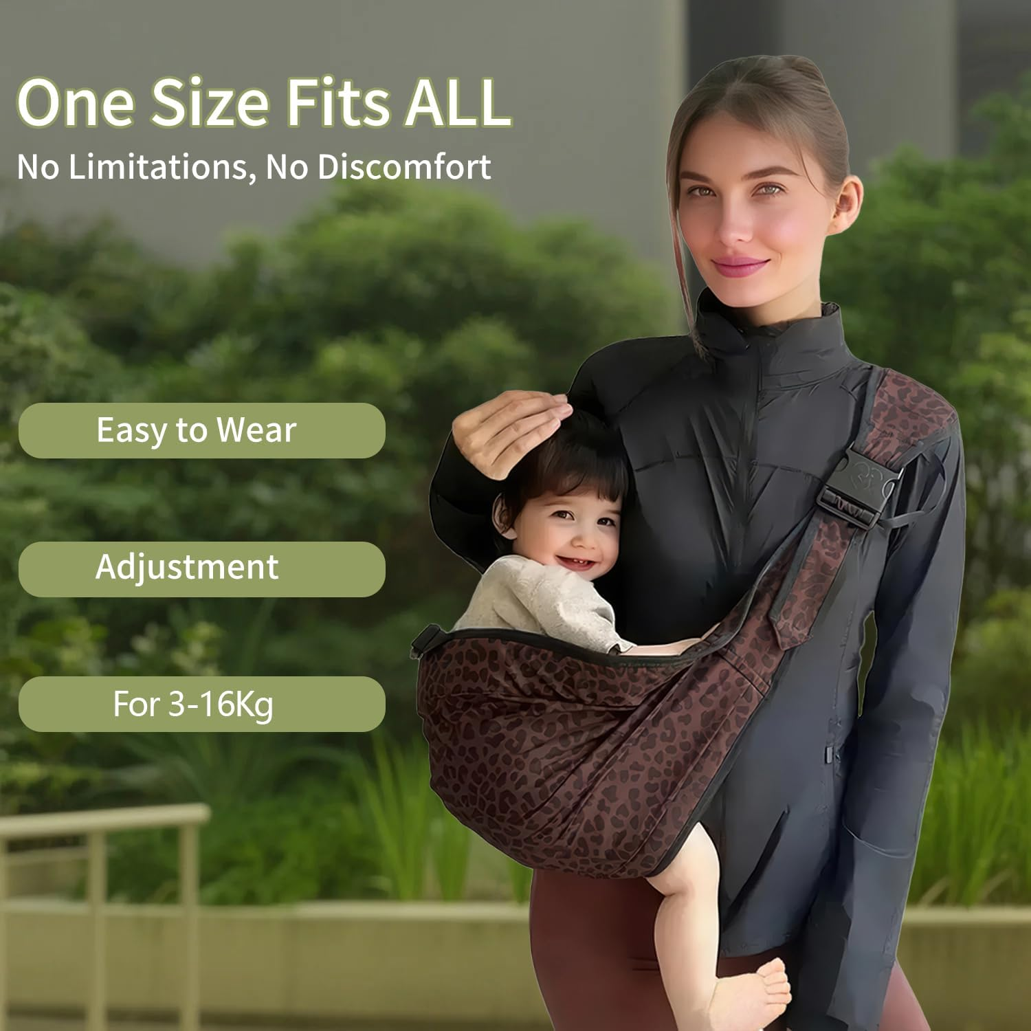 HJB VISSO Baby Carrier Toddler Sling, Adjustable Baby Sling Upgraded Comfortable Baby Wrap Carriers Ergonomic-Designed, Portable and Lightweight Travel Friendly Carrier 3~16KG (Leopard) image number 6