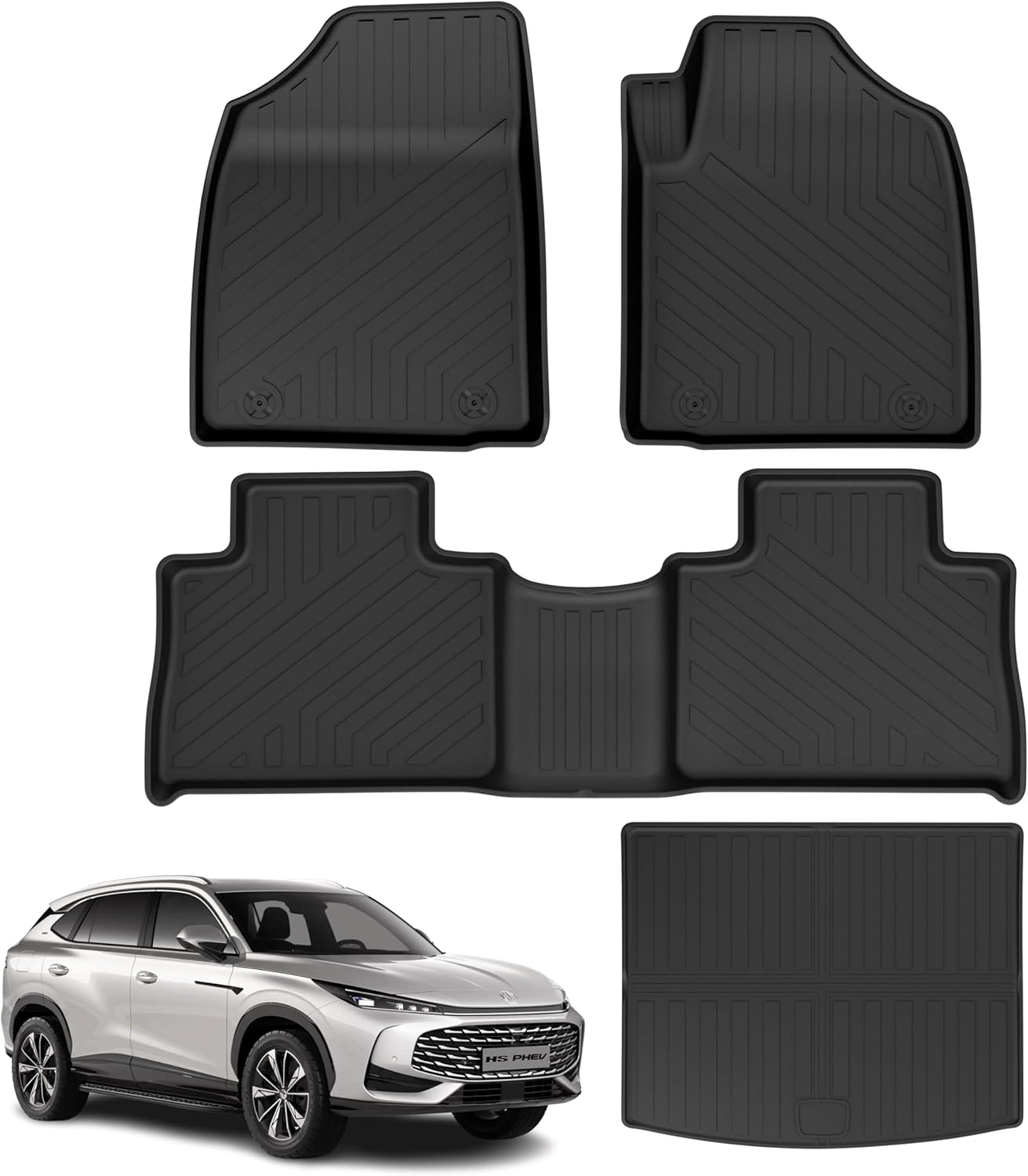 EVPEIWE Car Floor Mat Suitable for 2023-2025 MG HS PHEV, 4PCS RHD Waterproof Boot Liner Carpet Floor Mats Front and Rear 3D TPE Anti-Slip Pads, All Weather Protection Car Mats