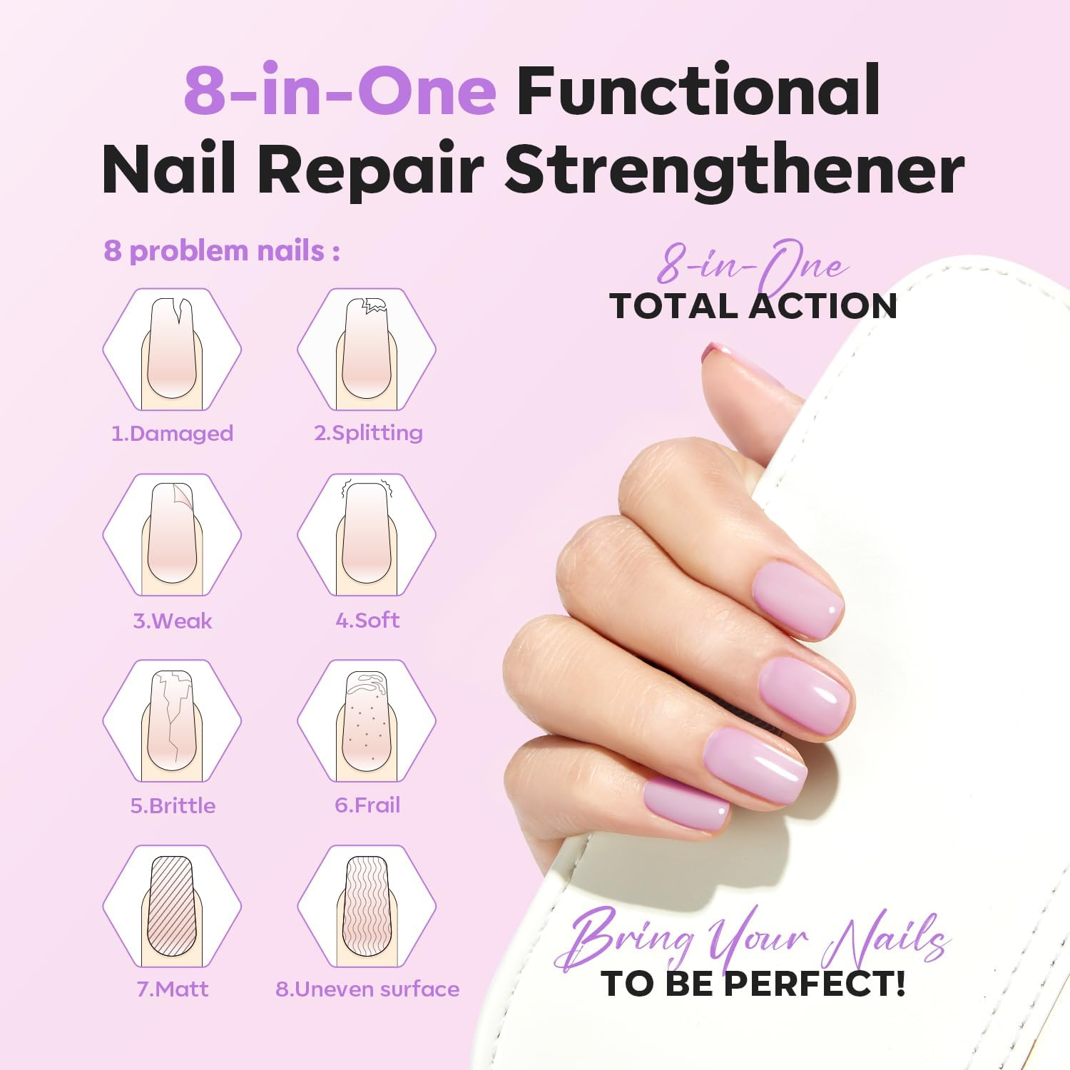 Modelones Nail Strengthener Jelly Purple Nail Repair for Damaged Nails Strengthening Polish 15Ml Nail Growth and Strengthener Natural Concealer Foundation Nail Care Gifts for Women image number 1