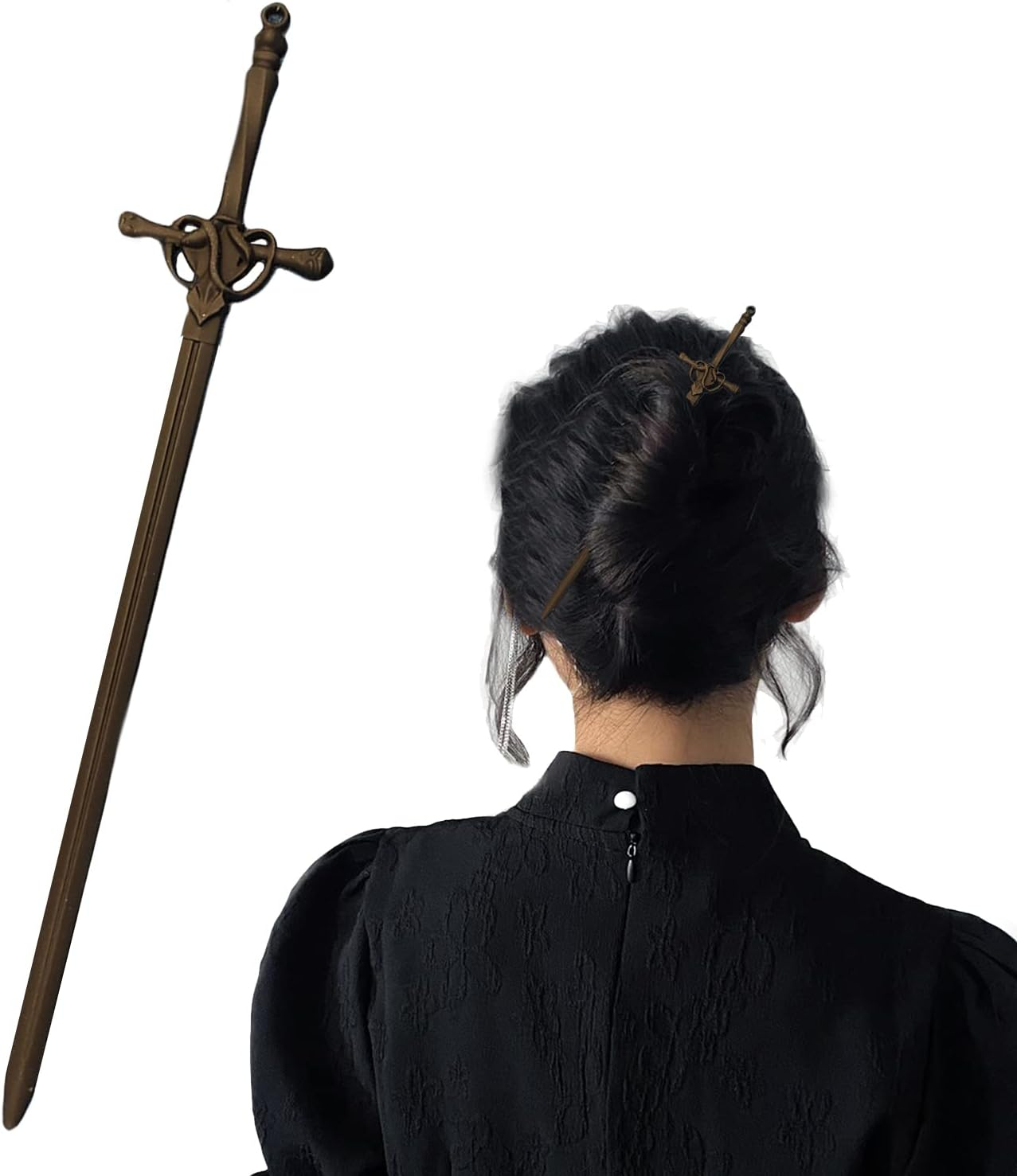 Ancient Style Sword Hair Chopsticks,Chinese Style Hair Pin Sword Hair Sticks for Bun Hair Accessories for Women Girls Long Hair,Gold Black