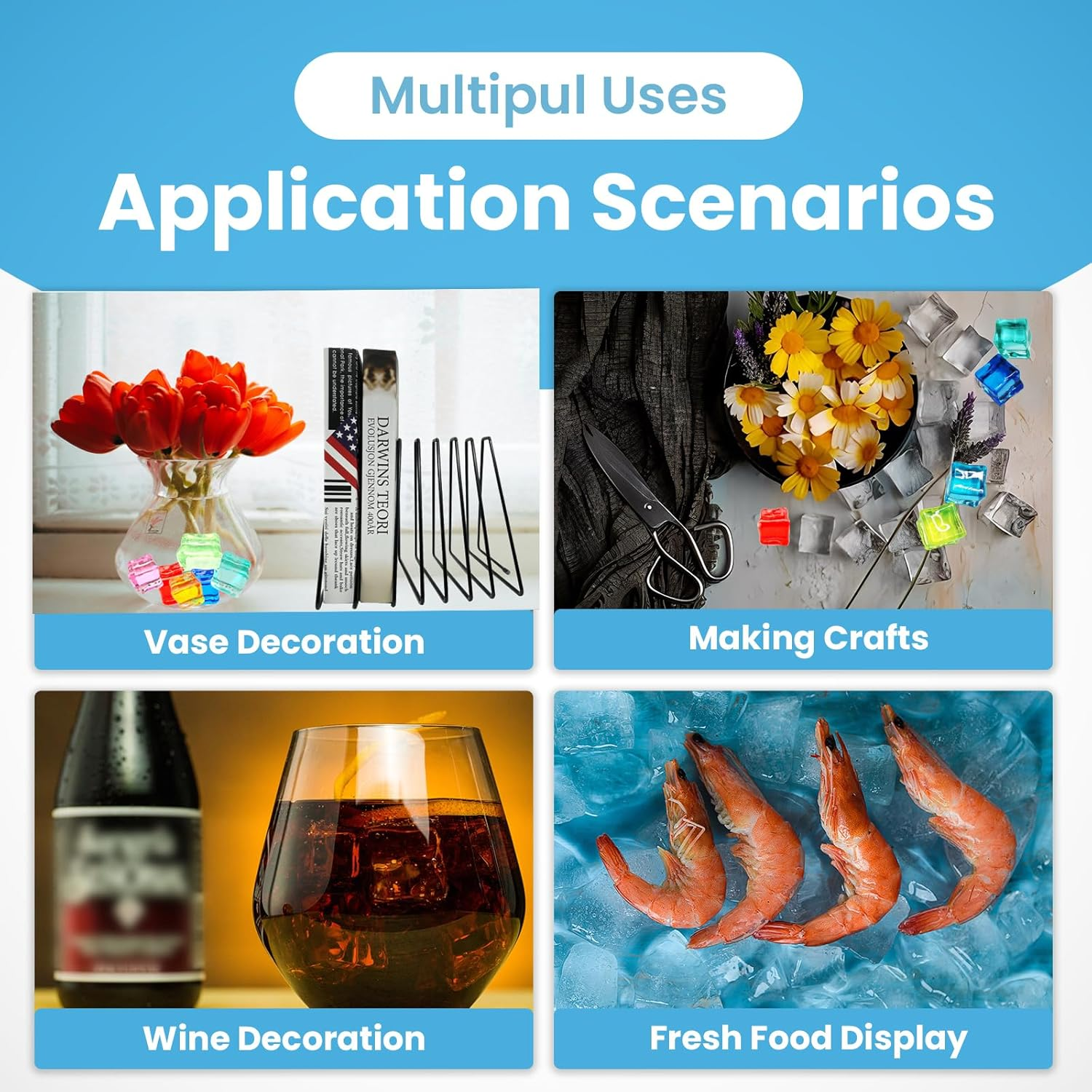 FEIQIAO Clear Fake Ice 50 PCS 0.6 Inch Cubes Plastic Ice for Photography Props Home Decoration Vase Fillers Wedding Decoration image number 6