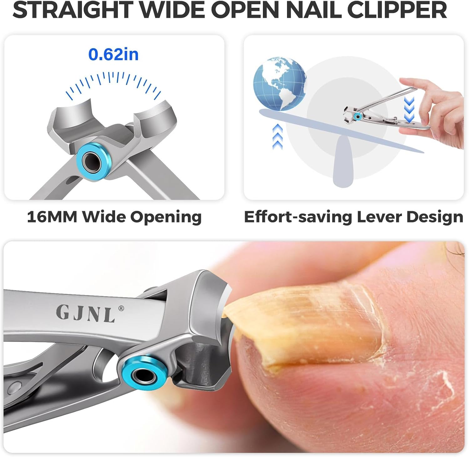 Toenail Clippers for Seniors Thick Toenails, Heavy Duty Large Toe Nail Clippers for Men Thick Nails with Wide Opening, Sharp Ingrown Toenail Clippers Nail Cutter Long Handle with Slanted Curved Blade - Black  Sliver image number 6