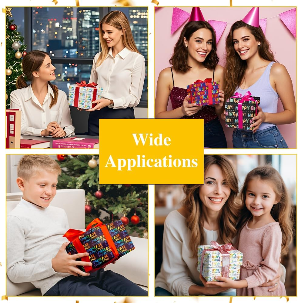 Amazonbasics Birthday Wrapping Paper 12 Sheets 20 X 27 Inches Multicolor Foil Funny Gift Wrapping Paper image number 2