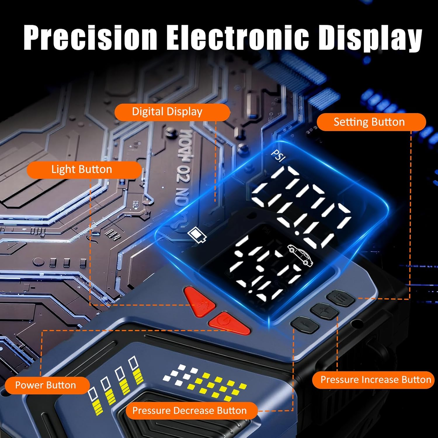 Car Tyre Inflator Air Compressor, Portable Air Pump with Digital Pressure Gauge & LED Light, 150PSI Electric Tyre Pump with Auto Shutoff for Car, Motorcycle, Bike, Ball image number 3