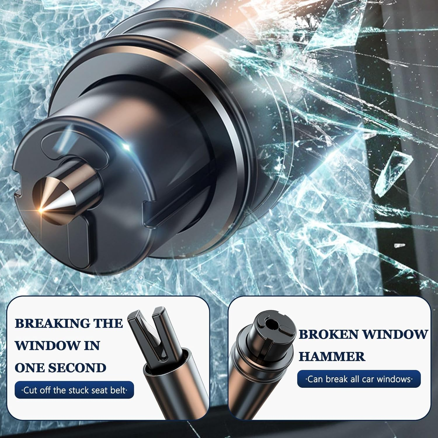 DALAETUS 2 Pcs Emergency Car Window Breaker with 2 Holders- 2-In-1 Window Breaker and Seat Belt Cutter for Car Safety, Car Safety Hammer, Red and Black image number 4