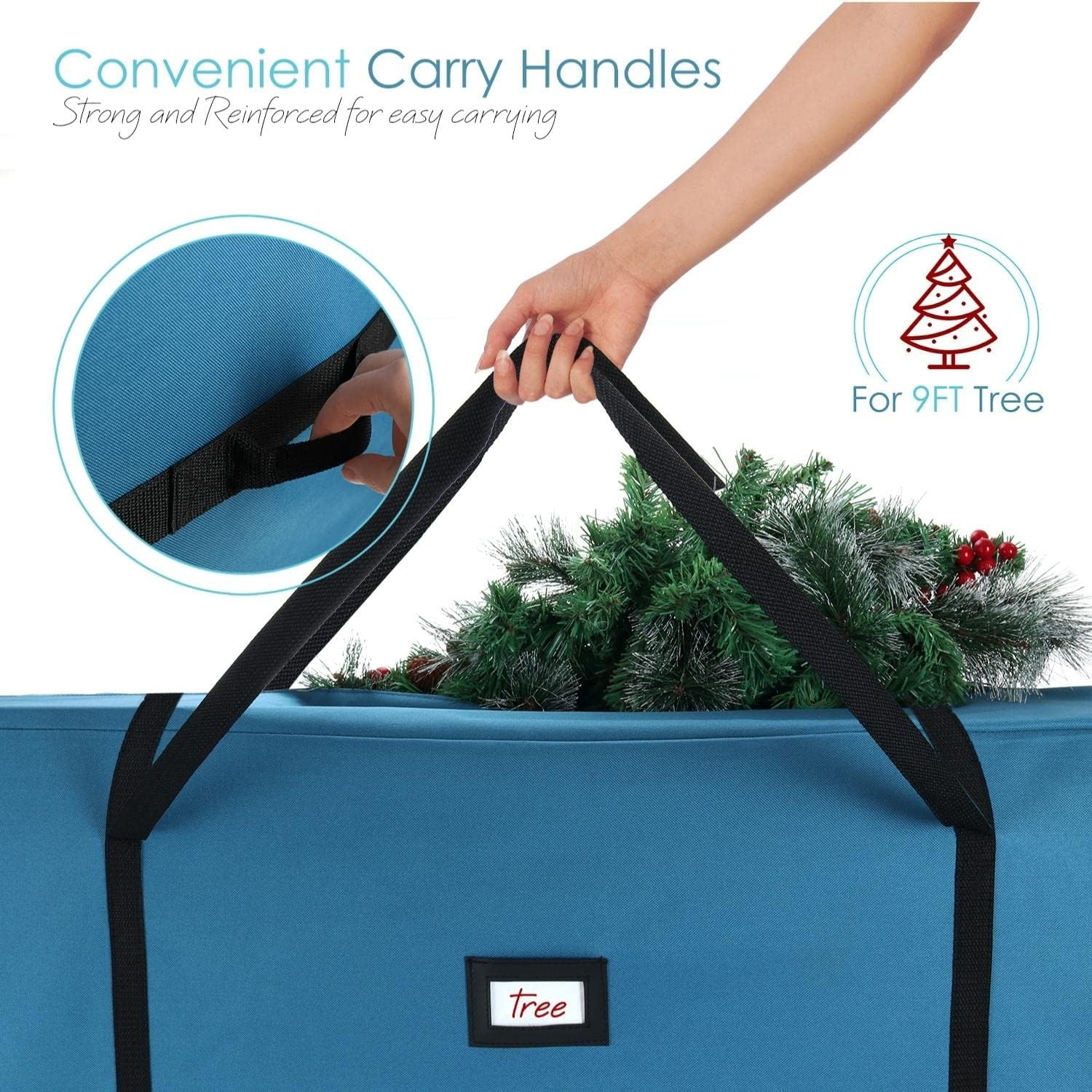 Hearth & Harbor Christmas Tree Storage Bag &ndash; Waterproof Christmas Tree Storage Box &ndash; Waterproof Christmas Tree Bag with Reinforced Handles & Dual Zipper &ndash; 600D Oxford &ndash; 9 Ft. &ndash; Pack of 1 image number 4