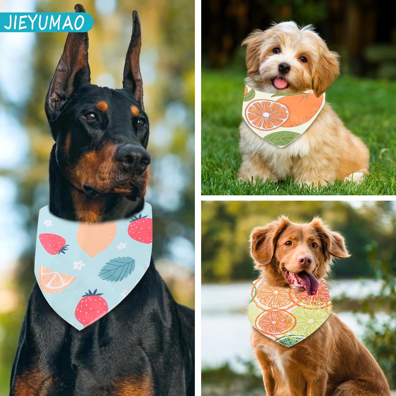JIEYUMAO Hawaii Dog Bandana, 6Pcs Fruit Dog Bandana, 6 Styles Pet Neckerchief with Fruit Patterns, Adjustable Summer Pet Bandanas Dog Triangle Bibs for Small Medium Large Dogs Cats image number 3