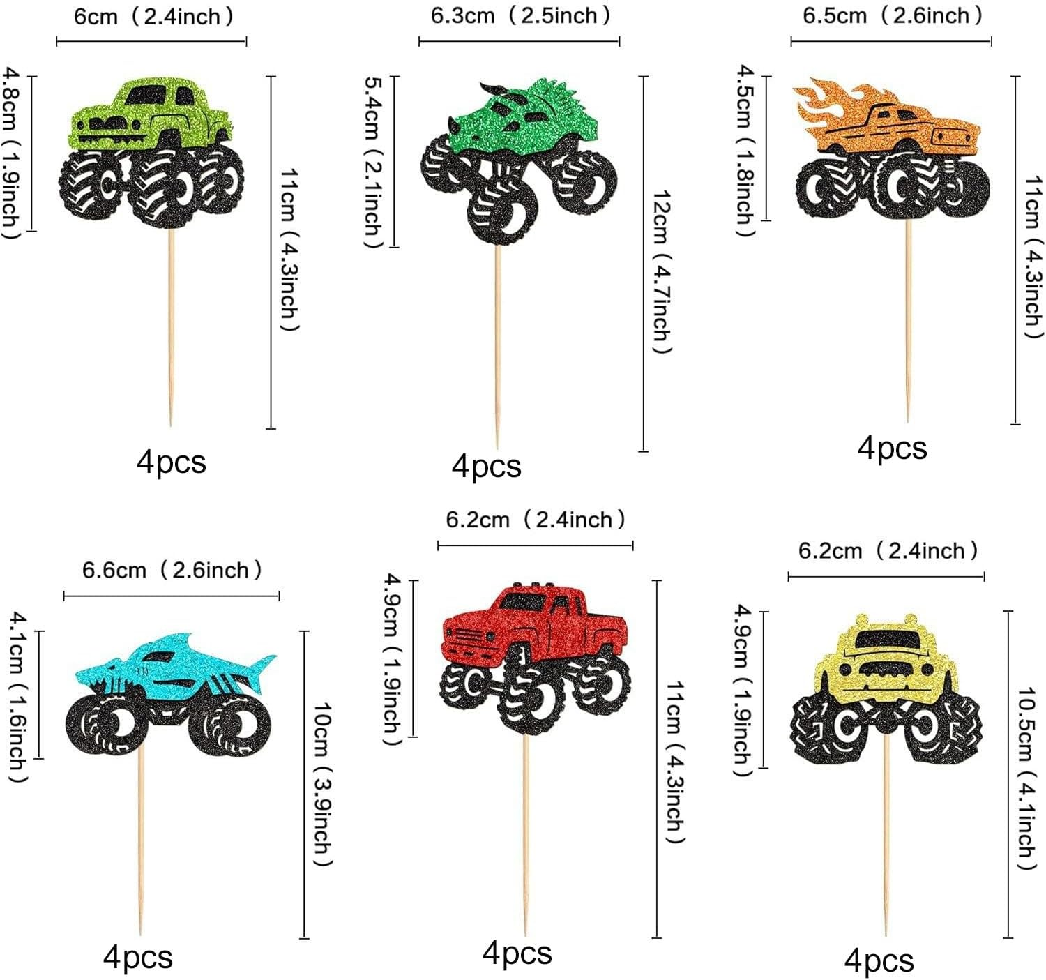 Monster Truck Car Cupcake Toppers, 24Pcs Racing Race Car Cupcake Toppers Fighting Picks for Racing Sports Racecar Theme Birthday Party Cake Supplies Decorations - Pink Dinosaur image number 2