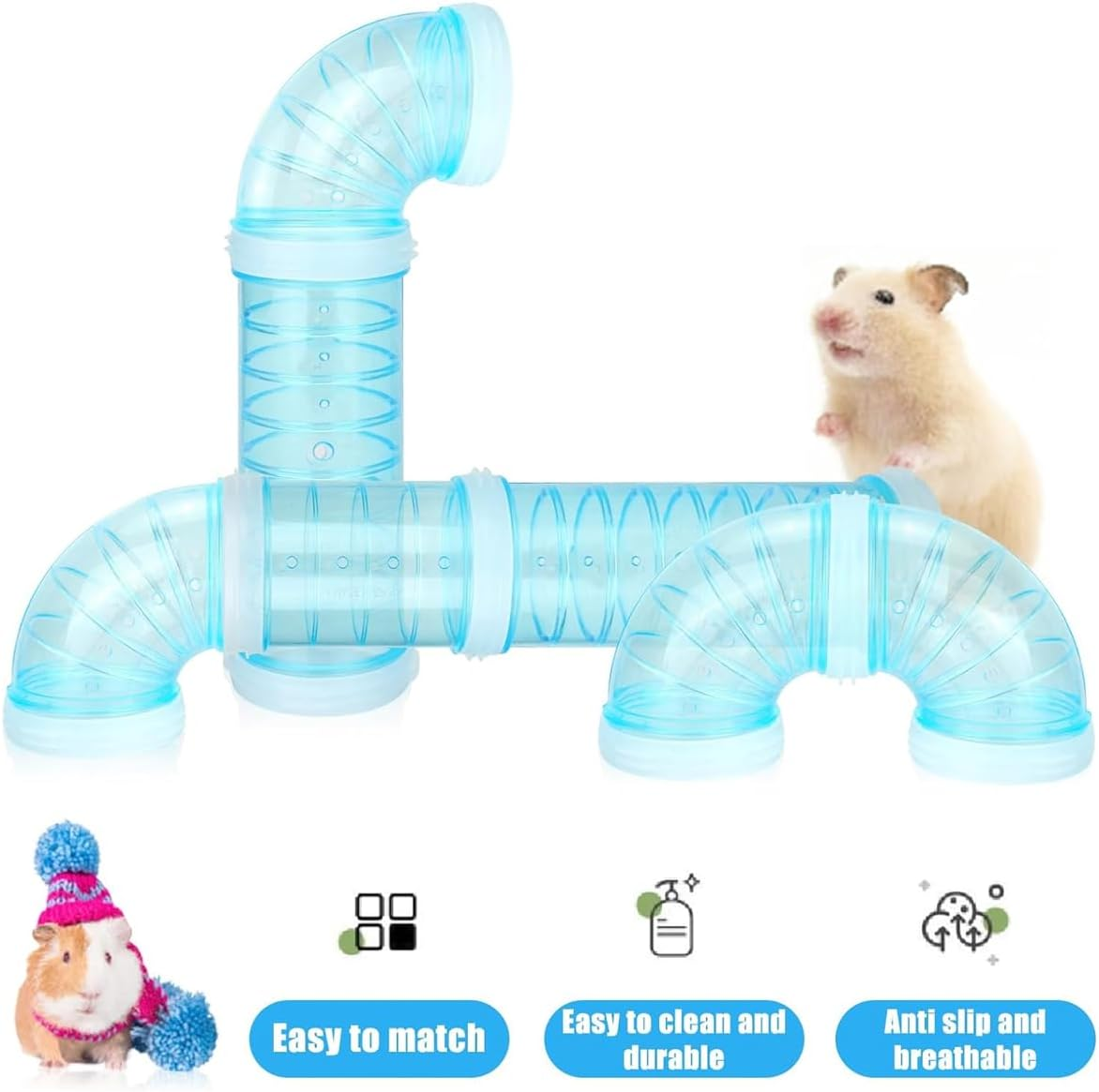 AIMALL 8X Tunnel Set for Hamsters, Squirrels, and Guinea Pigs - Small Animal Tube Toy, 2.17 Inches Diameter - Pink image number 3