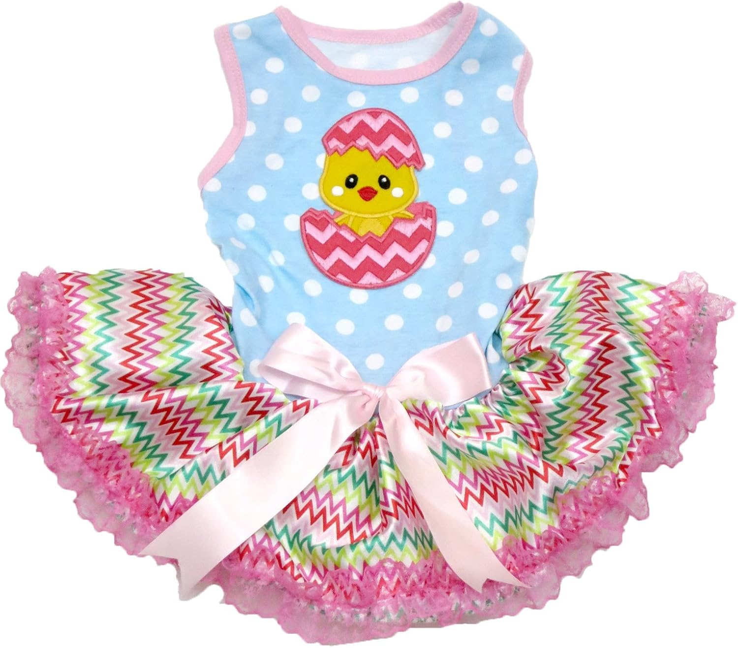 Puppy Clothes Dog Dress Easter Chick Egg Polka Dots Blue Top Chevron Tutu (Small)