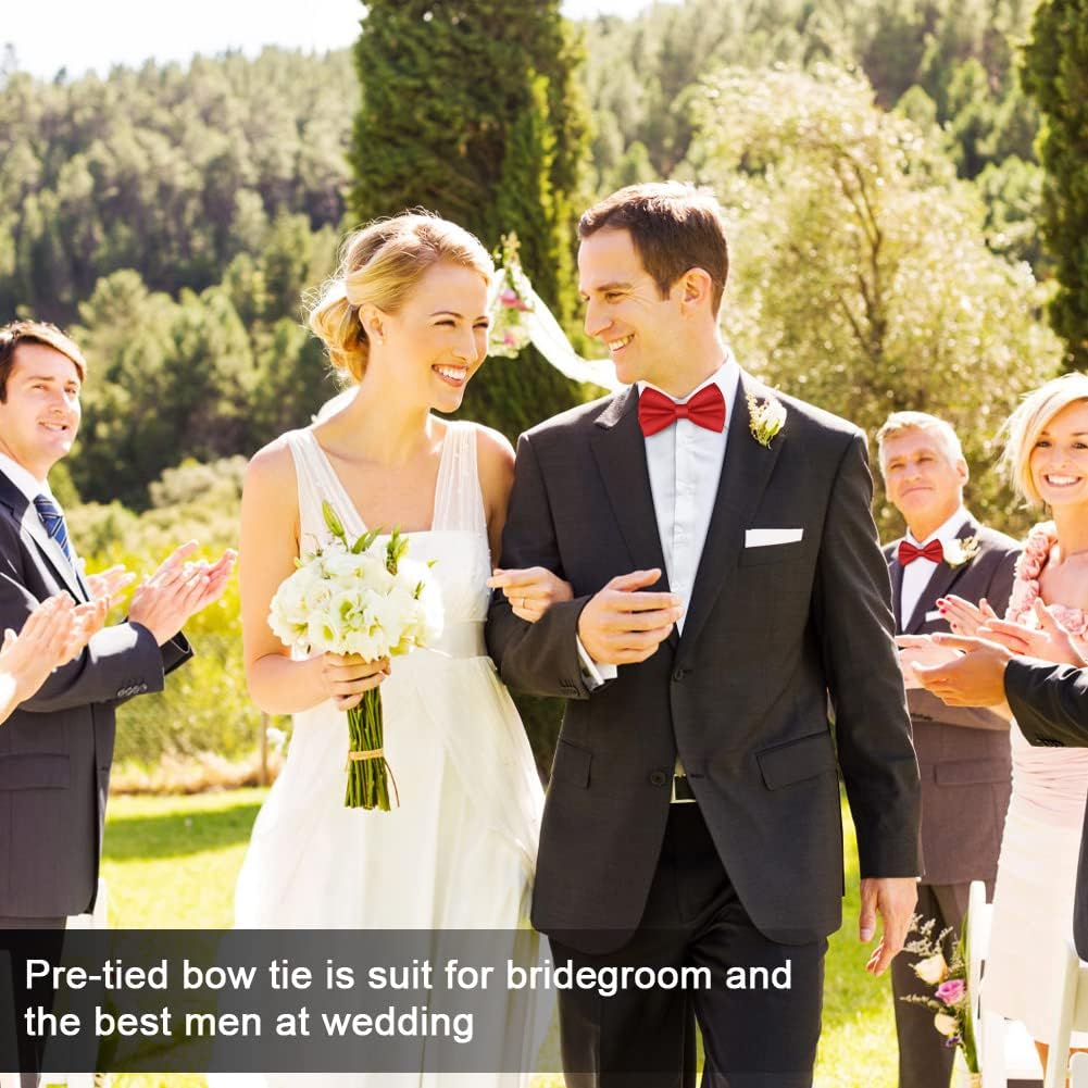 URAQT Men'S Bow Tie, Classic Solid Color Pre-Tied Bow Tie for Men, Satin Tux Bowtie, Adjustable Formal Neck Bowtie for Parties, Wedding