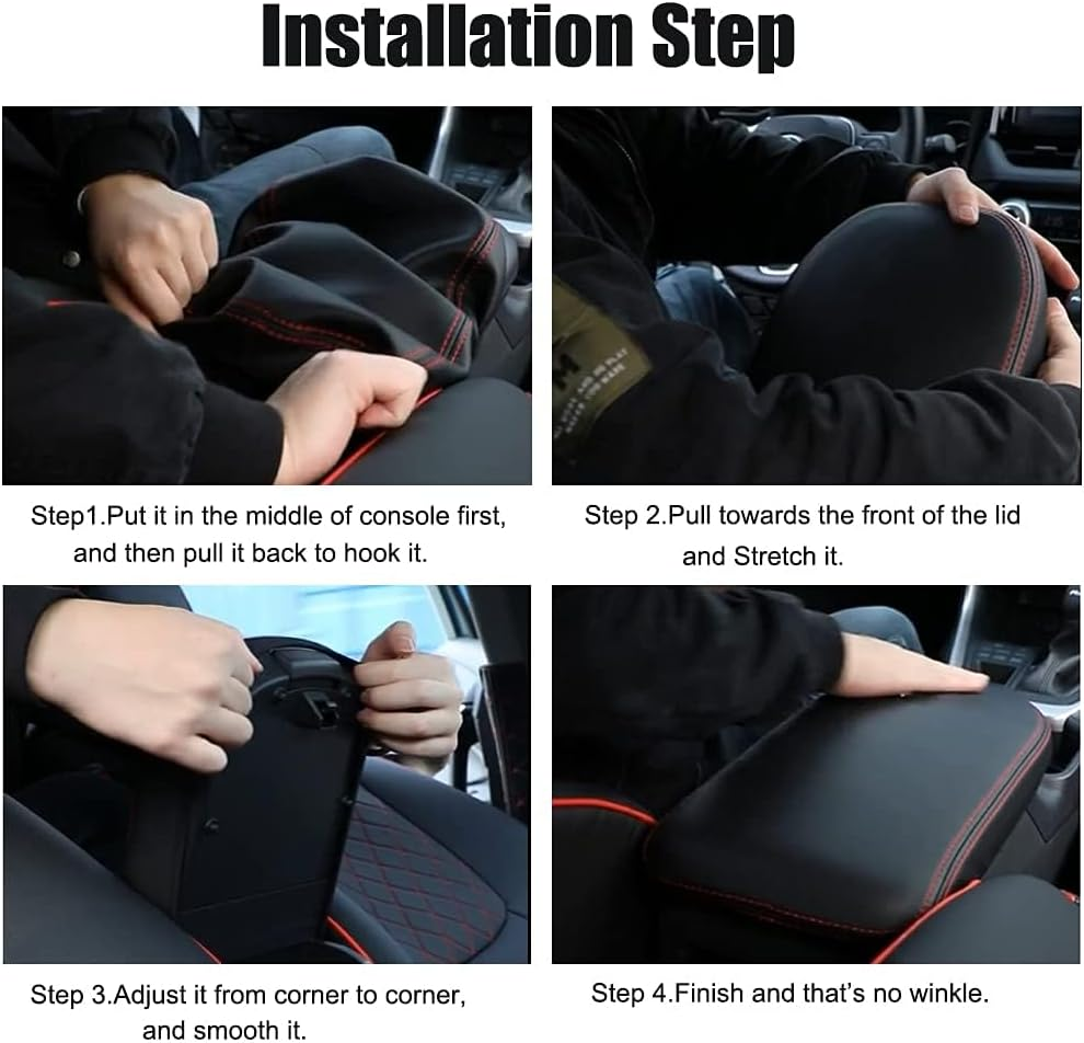 Center Console Armrest Cover for 2025 Toyota RAV4 Accessories 2024 2023 2022 2021 2020 2019 Leather Middle Console Lid Cover Pad Protector Elbow Arm Rest Covering Car(Black) image number 1