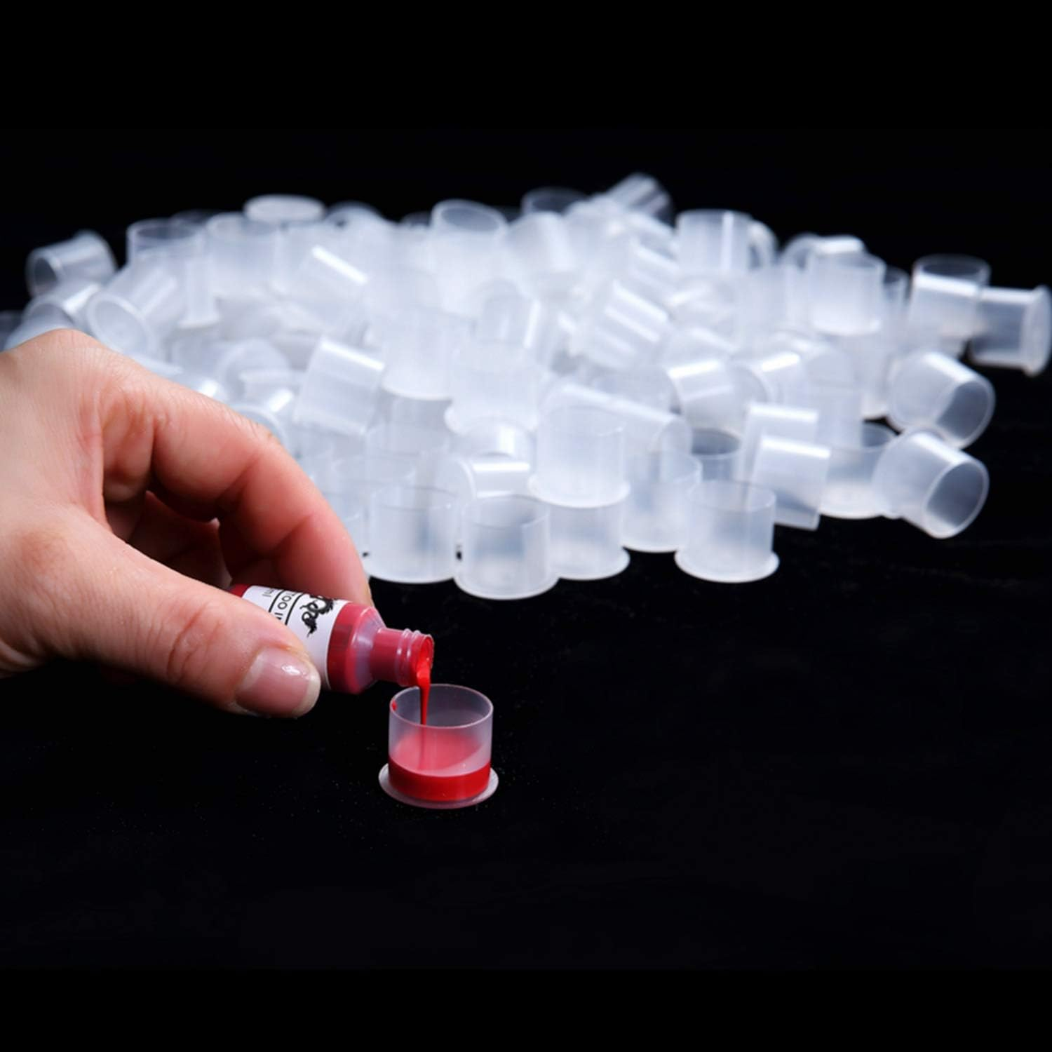 Tattoo Ink Caps Large,500Pcs White Plastic Disposable Microblading Makeup Ink Cups with Base, Pigment Cap Sizes 17Mm Large Pigment Cups