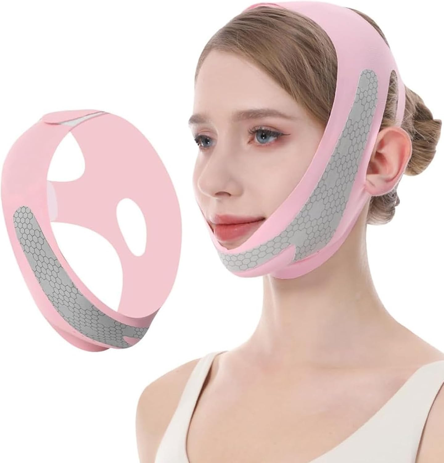V Line Lifting Mask, V-Line Mask, Face Lift Tape, Reusable Chin Strap for Sleeping, Face Toning Belts, Double Chin and Sagging Shape and Tighten Face, Shaped Face Mask for Sagging (Pink)