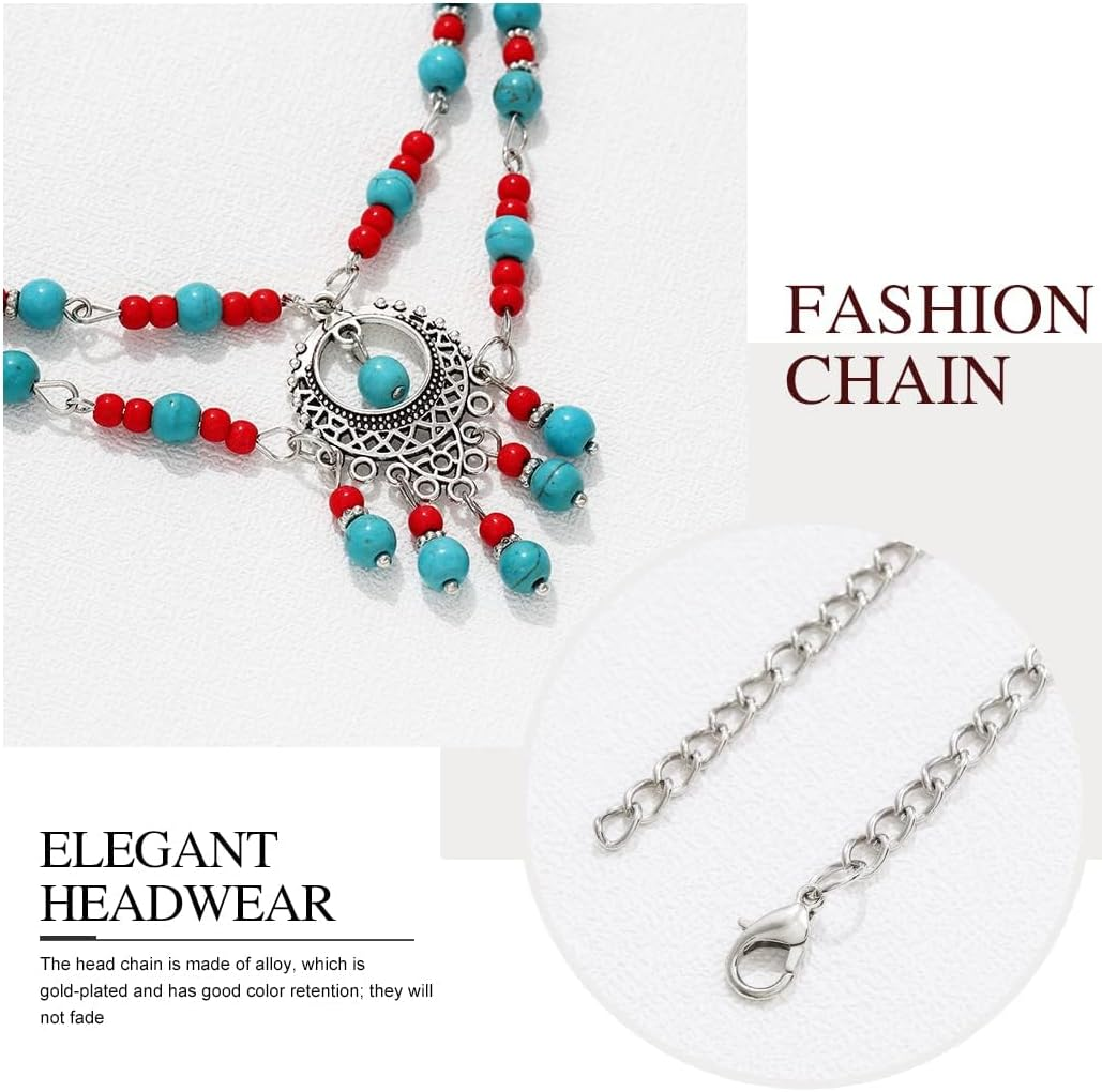 Fashband Boho Head Chain Silver Beads Headpiece Vintage Tassel Hair Accessories Festival Headband for Women and Girls image number 2