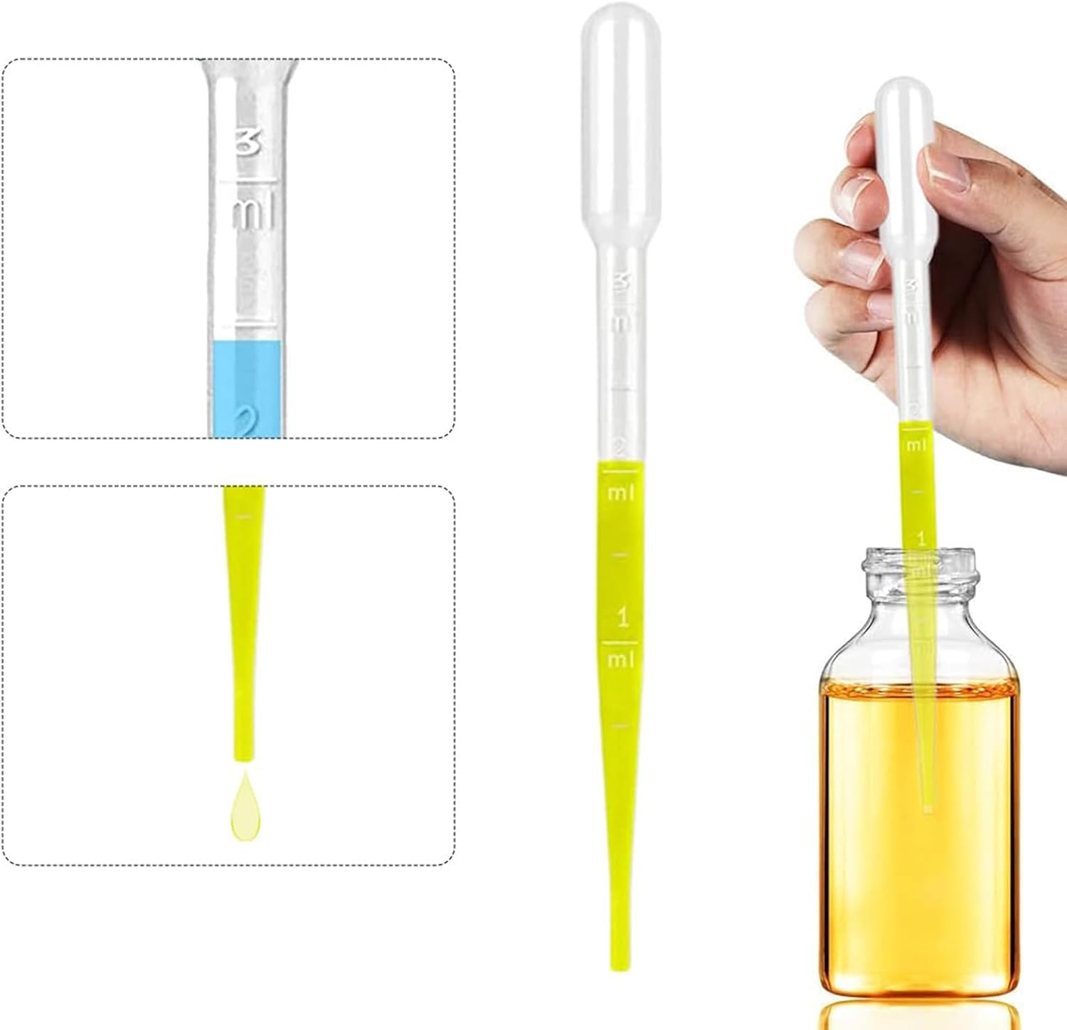Jrusmr 200 PCS 3 Ml Disposable Plastic Transfer Pipettes-Calibrated Droppers for Science Labs, DIY Art, Essential Oils, and Makeup Application Tools image number 6