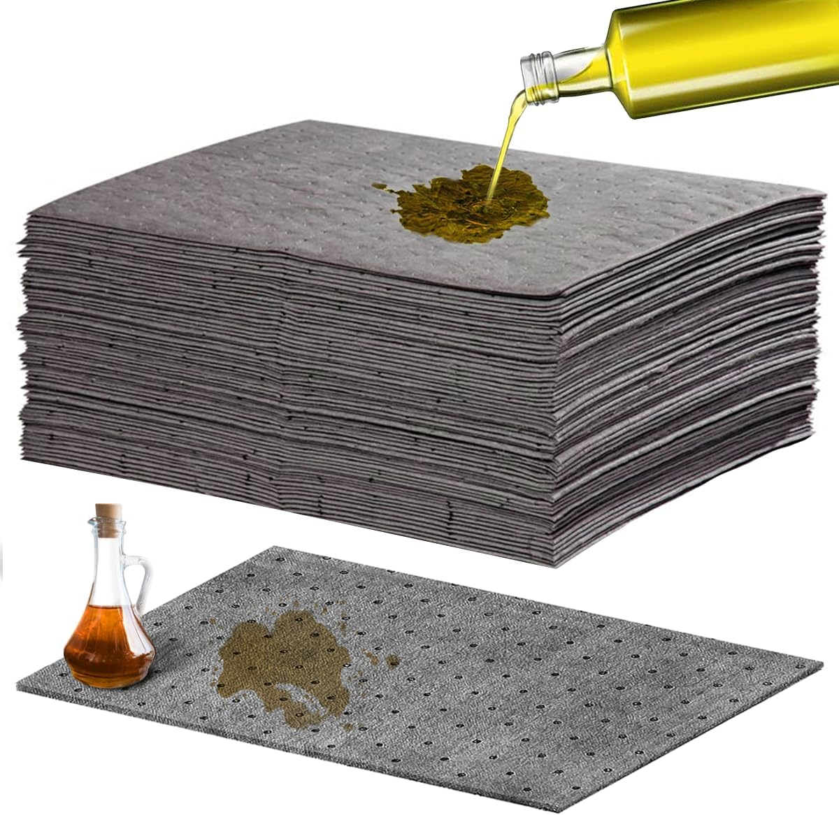 50 Pcs Oil Absorbent Pads, Oil Absorbing Sheets 10" X 13" Oil Spill Mat, Clean and Clear Oil Absorbing Sheets Oil Pads for Home Garage Basement Restaurant and Kitchen (Gray) image number 4
