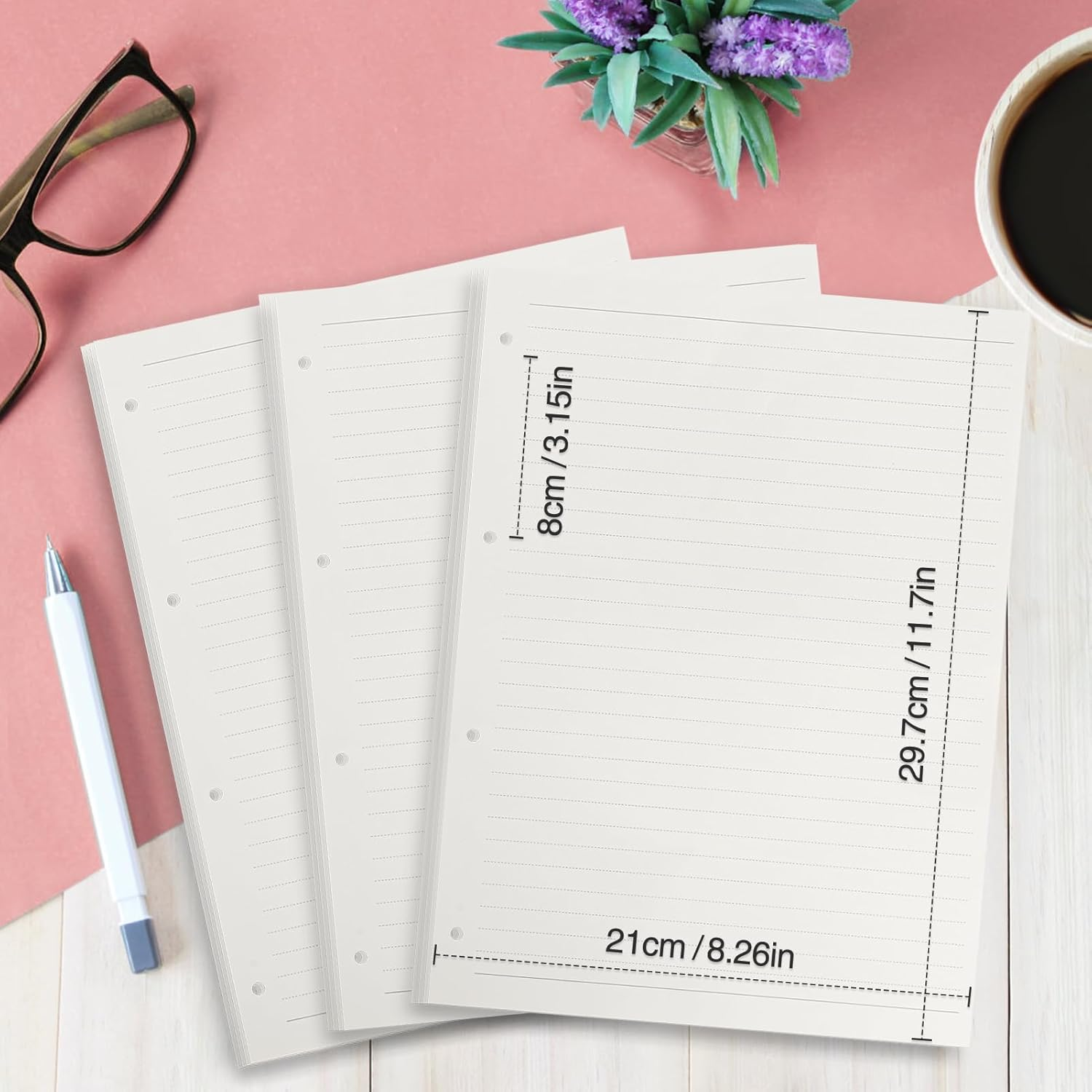 Songaa A4 Refill Paper [3 Packs] - 100GSM Thick Refill Paper, 135 Sheets (270 Pages) Refillable Paper 4-Hole Filler Inserts Loose Leaf Paper for 4 Ring Binder Folder Refillable Notebook (Lined Paper) image number 3