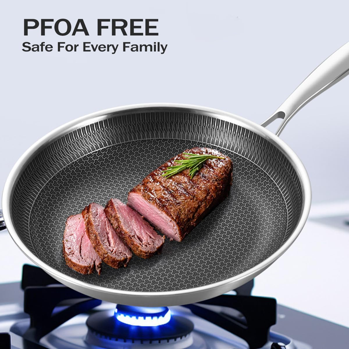 Stainless Steel Pan, 3-Layer Stainless Non Stick Frying Pan, Thickened Frying Pan without Coating Suitable for Nduction,Gas Cooktops,Ceramic and Electric Stove（11 Lnch） image number 2