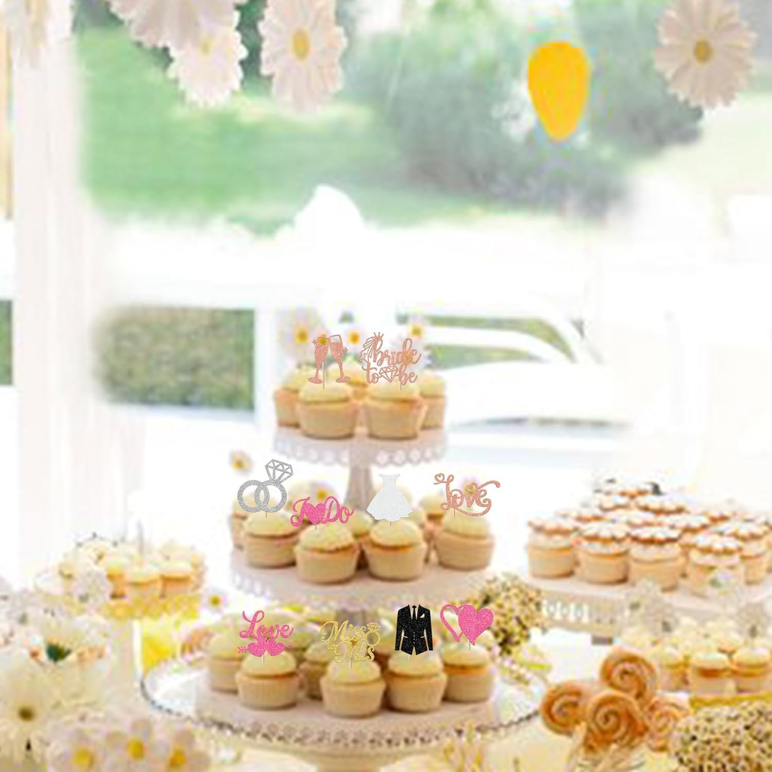 30 Pack Bride to Be Cupcake Toppers Gold Glitter I Do Love Heart Ring Miss to Mrs Cupcake Picks Bridal Shower Cake Decorations for Wedding Engagement Bachelorette Party Supplies (Multi)