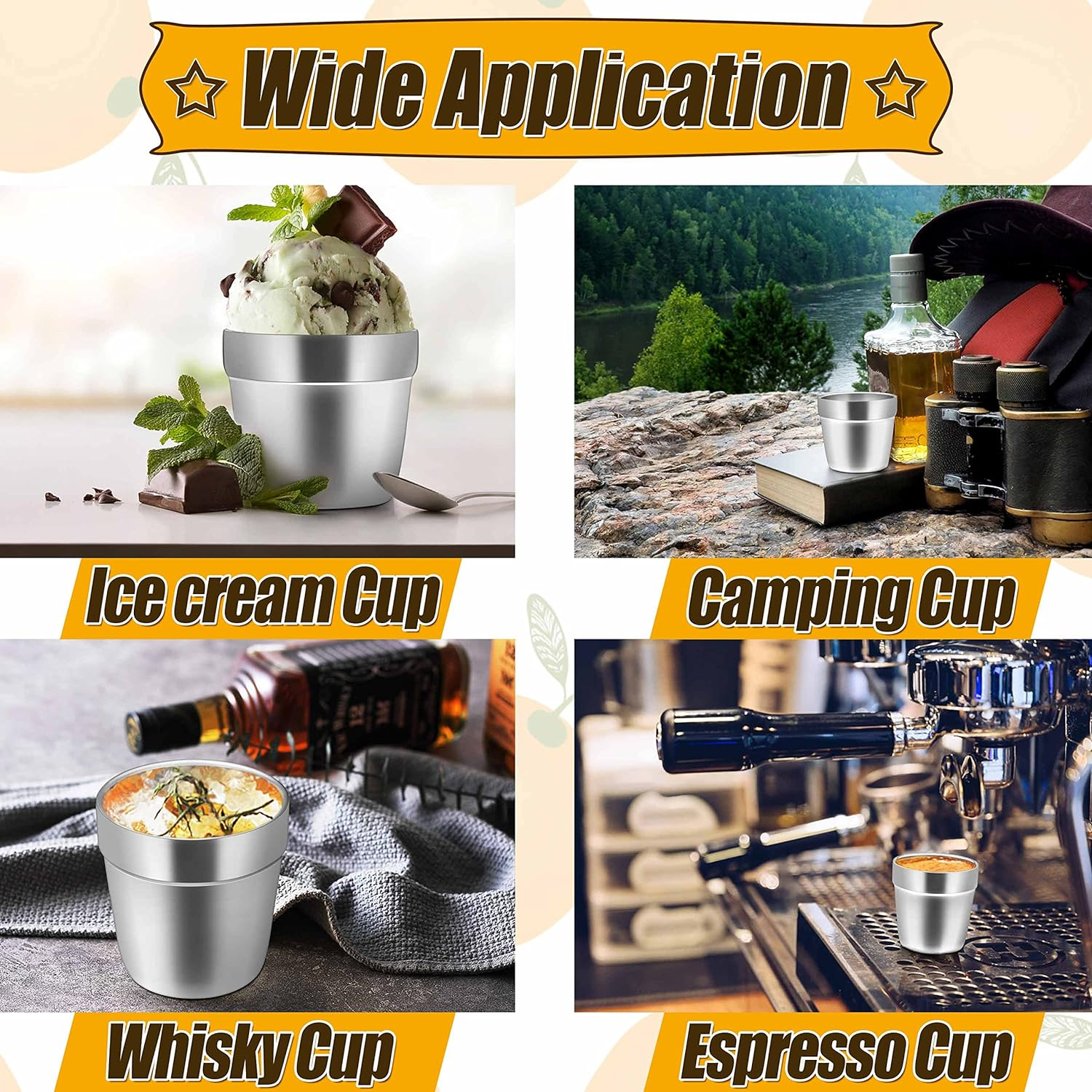 Haware Metal Cups for Toddlers Kids, 6 Ounce Stainless Steel Double Wall Insulated Tumblers, Espresso Cups Mugs, Stackable Drinking Glasses for Party Camping Outdoor, Dishwasher Safe - 4 Packs image number 2