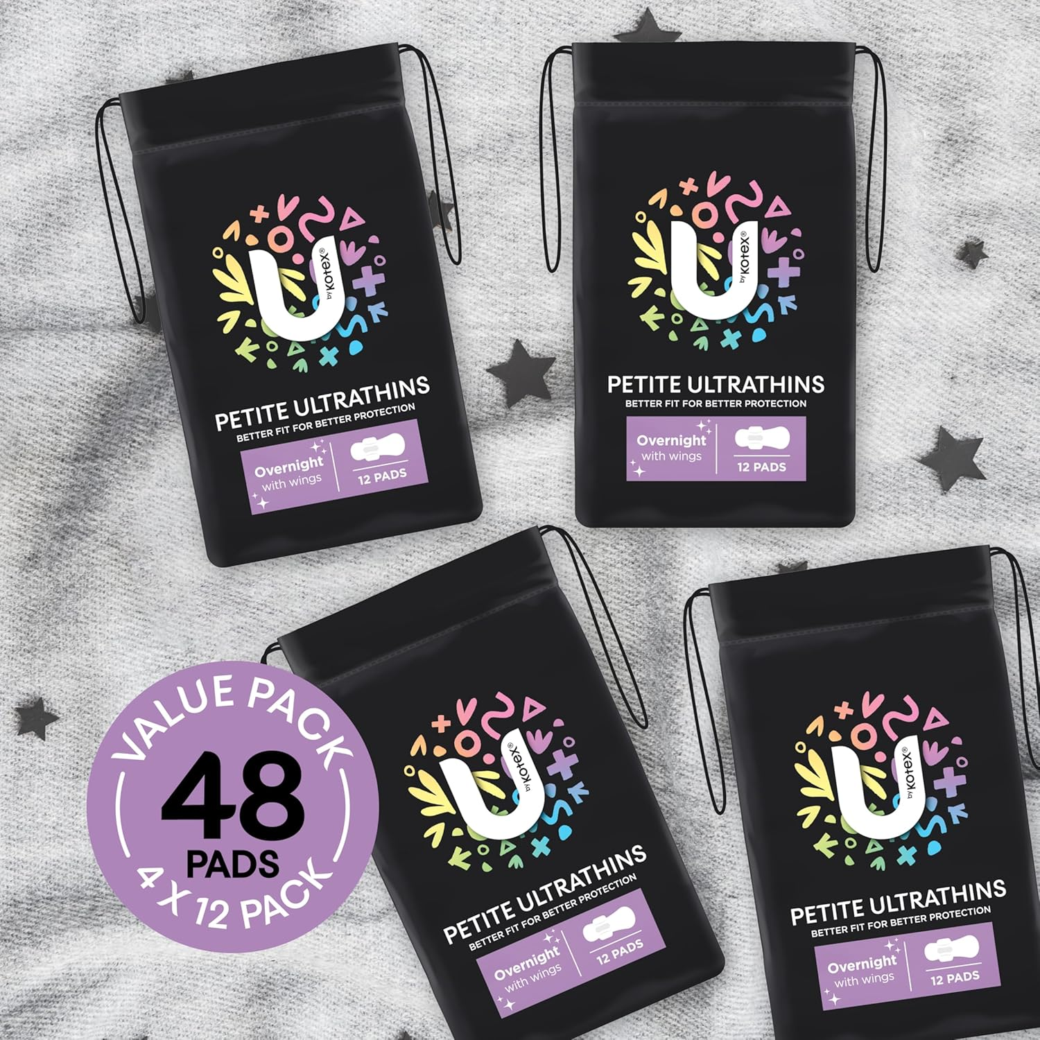 U by Kotex Petite Ultrathin Pads Overnight with Wings 48 Count (4 X 12 Pack) - Packaging May Vary image number 3