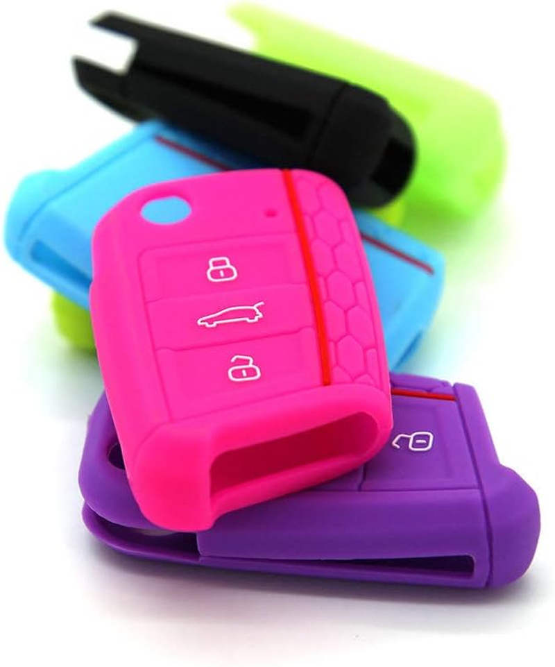 WSWJDW Silicone Car Key Case Cover Keychain Ring Key Bag, Fit for Volkswagen Vw Golf 7 Mk7 Skoda Octavia A7 Seat Leon Ibiza,Pink image number 3