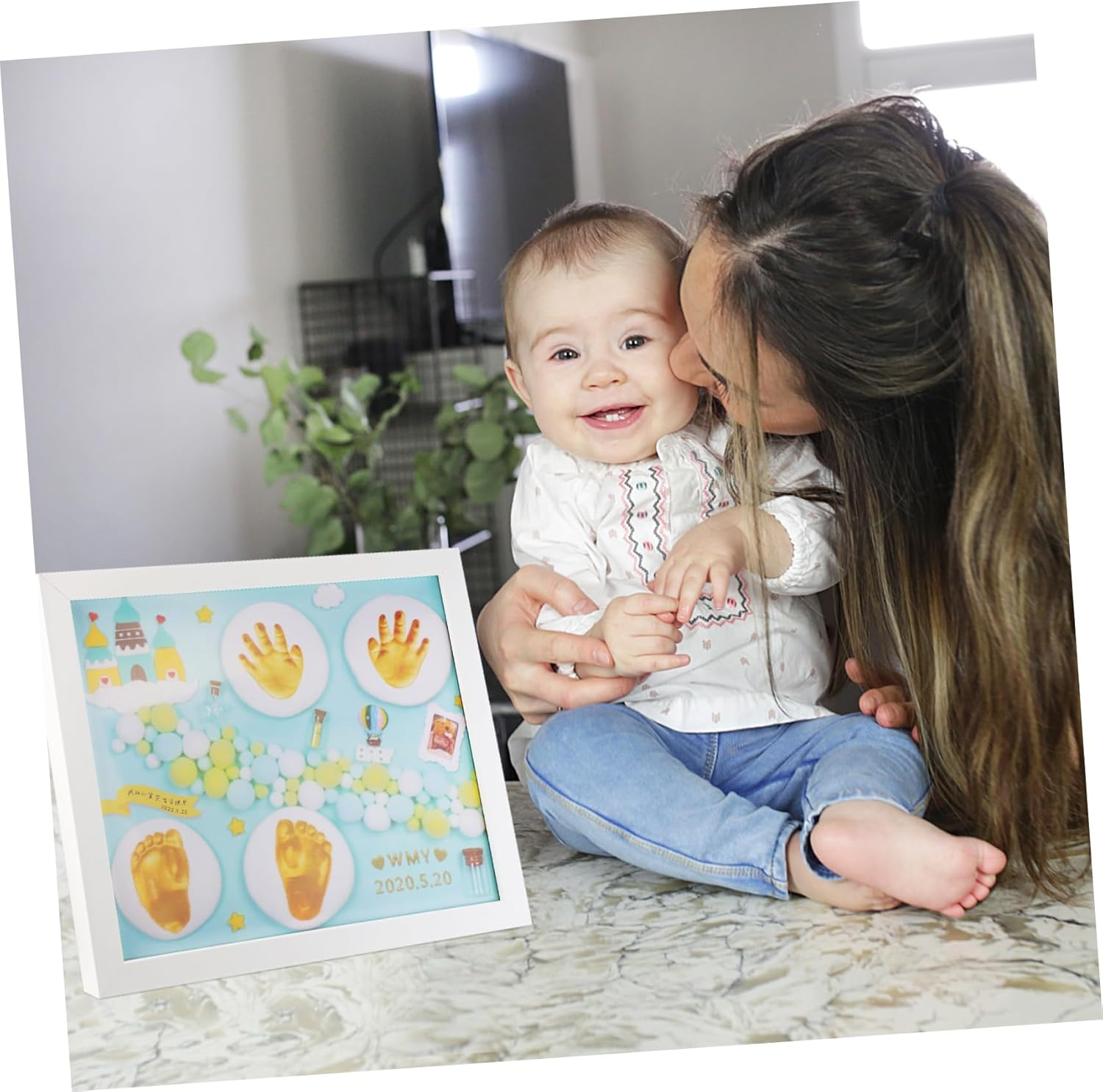 ERINGOGO Handprint Footprint Inkpad Photo Frame Casting Keepsake Kit &ndash; 1 Set Reusable Baby Infant Newborn DIY Imprint Souvenir Boys and Girls Birthday Gift image number 6