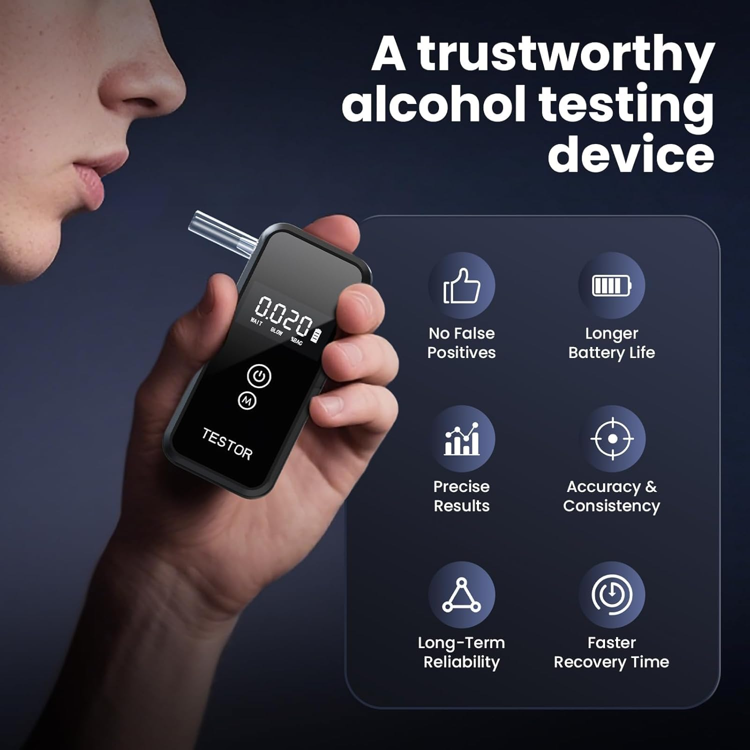 Breathalyzers, 2025 Upgraded Professional-Grade Breathalyzers for Alcohol, High-Accuracy Portable Alcohol Breathalyzer with 8 Reusable Mouthpieces image number 4