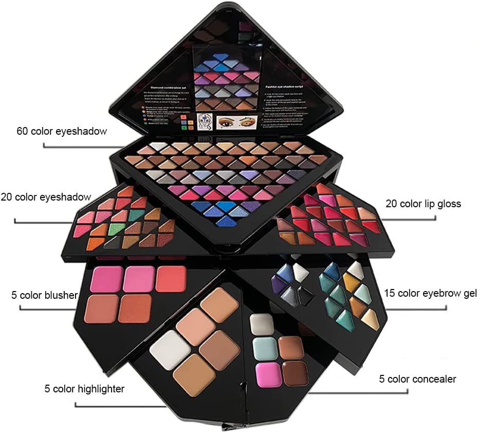 VERONNI All in One Makeup Palette Set, 130 Colors Makeup Kit Eyeshadow Palette Set - Including Eyeshadow, Lip Gloss, Concealer, Highlighter, Eyebrow Gel and Blusher Makeup Gift Kit (130 Colors) image number 3