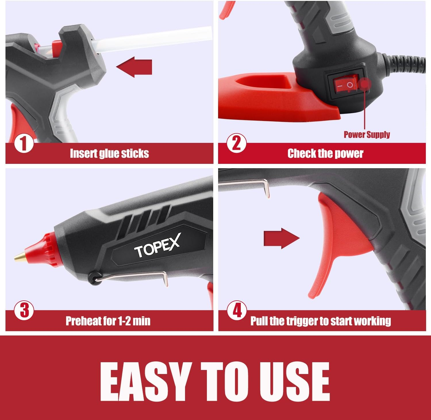 TOPEX 100W Hot Glue Gun Craft Kit & Glue Sticks image number 5