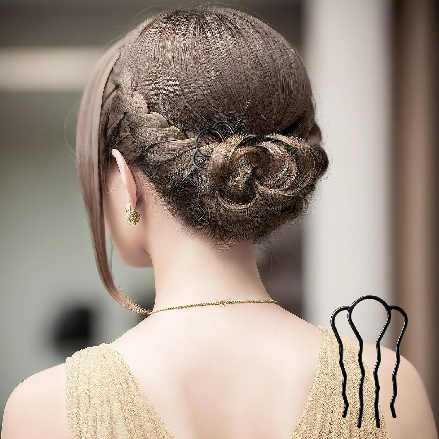 6 Piece Metal Hair Fork French Twist Comb for Updo Bun Hair Side Combs U-Shape Haire Fork Clip Hairs Styling Tool Messy Bun Maker Vintage Hairstyle Accessories for Women Hairs Accessories (Black) image number 6