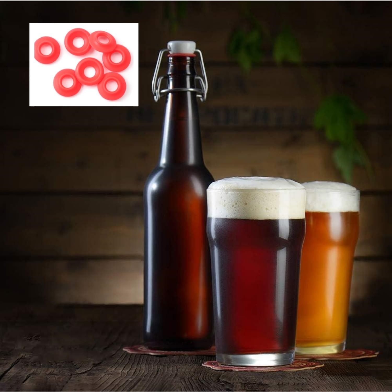 Taicols 25Pcs Beer Bottle Gasket, Silicone Rubber Gaskets Washer for Swing Flip Bottles Top Washers Leak Proof Seal Red EZ Cap Home Brew Liquor Soda O High Pressure Leakproof Replacements Sealing image number 6
