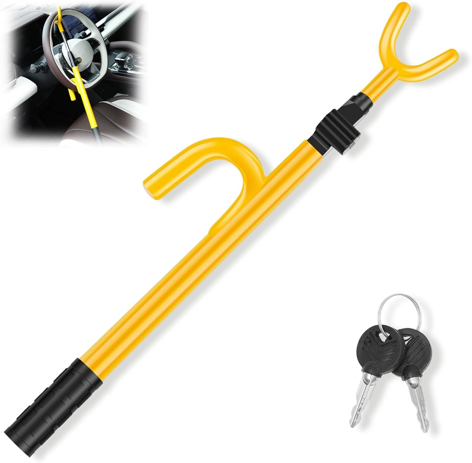 Car Steering Wheel Lock Vehicle Security Lock anti Theft Device Adjustable Car Steering Wheel Locks with 2 Keys for Cars Trucks Vans and Suvs Easy Installation (Yellow, 1Pc) image number 2
