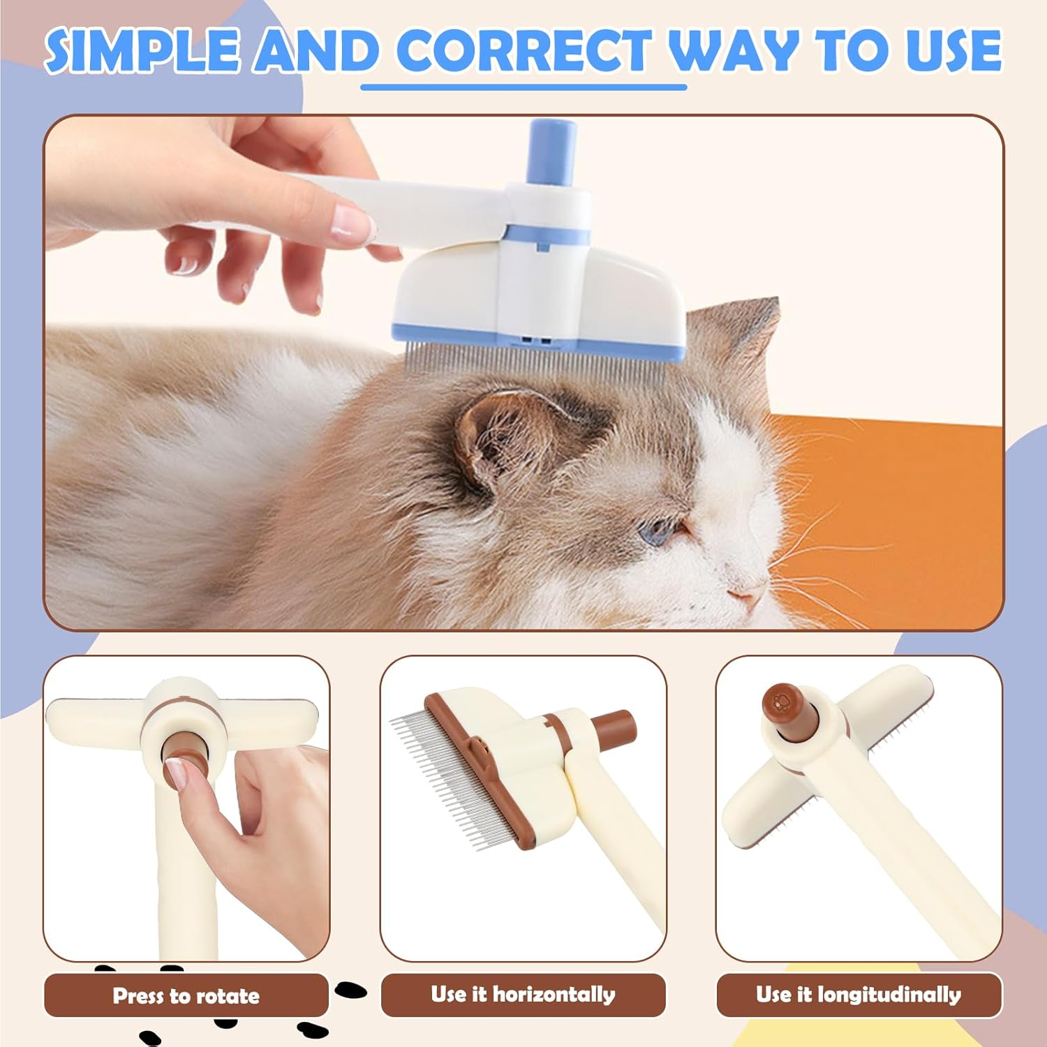 Culinavog Fellblitz Cat Brush, Pack of 2, 18 &times; 9 Cm, Self-Cleaning Fur Flash Brush, Easy to Clean, Pet Brushes for Dogs, Cat Comb for Short Hair, Long Hair, Pet (Brown, Blue) image number 1