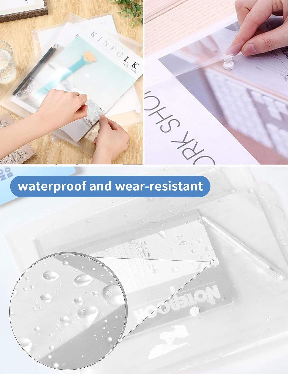 40 Pcs A4 Document Envelope Folders, Clear Letter Size Folders, Snap Closure File Bags, Waterproof Plastic Document Stationery, Envelope Document Organizers Folder for School Home Office Supplies (40) image number 3