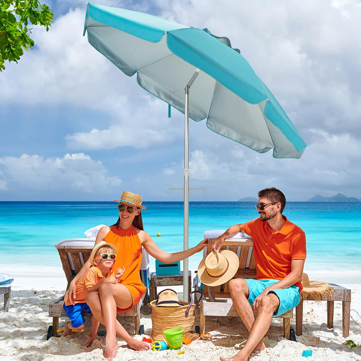 Costway 198Cm Beach Umbrella W/Sand Anchor, Outdoor Patio Umbrella W/Push Button Tilt & UPF 50+ Protection, Portable Sunshade Umbrella W/Carry Bag for for Beach Patio Garden Outdoor image number 4