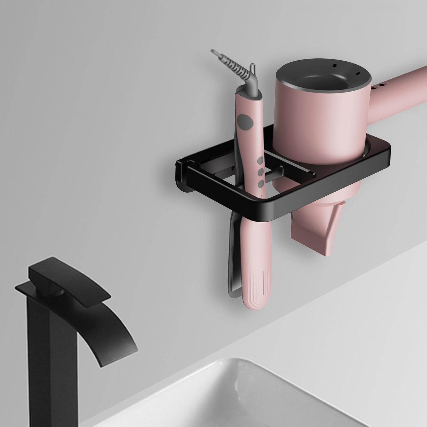 Blow Dryer Holder Wall Mounted - Hair Tool Organizer - Hair Dryer Holder, Hair Tool Organizer, Blow Dryer Holder Wall Mount, Bathroom Hair Styling Tools Organizer for Hair Dryer image number 4