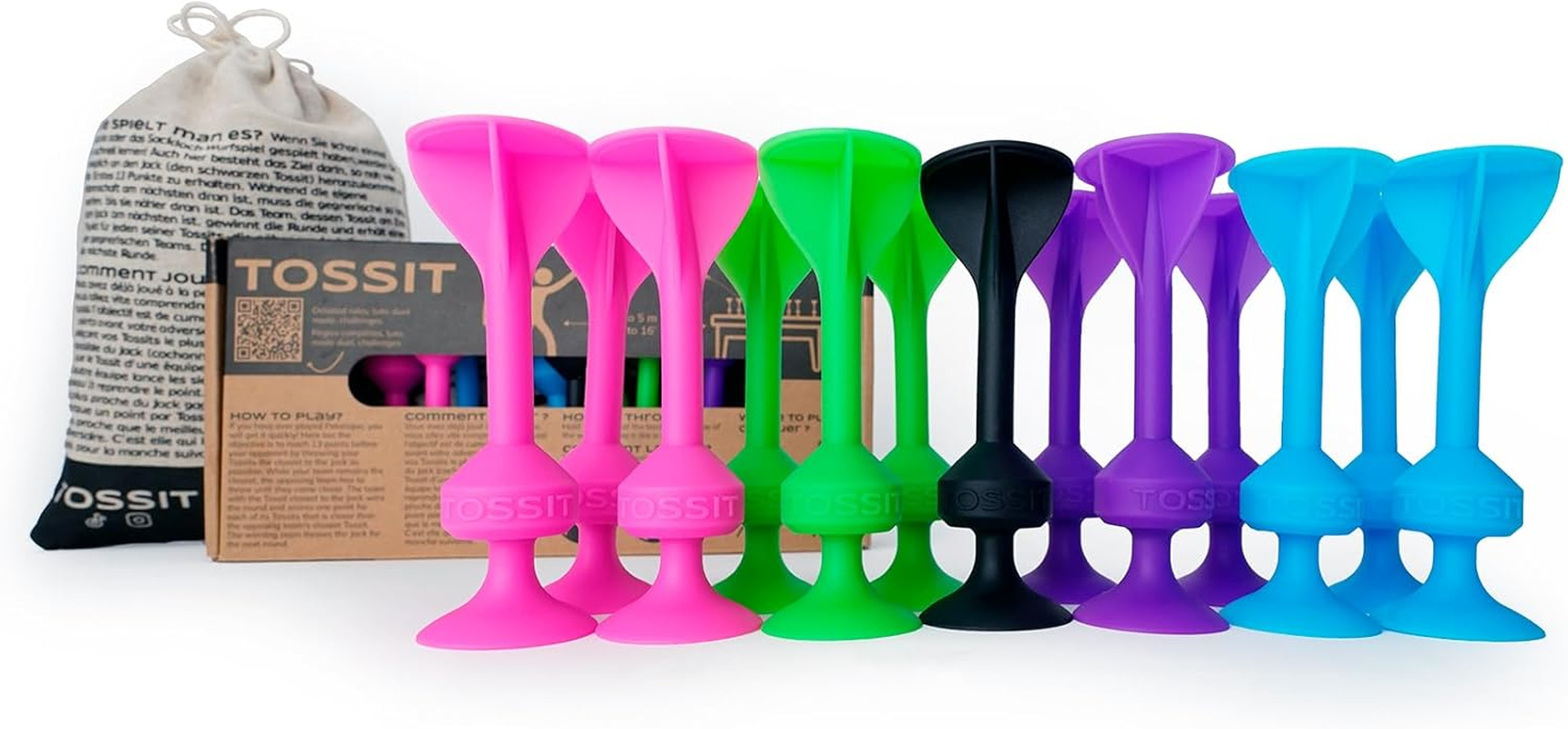 TOSSIT Game Suction Cup Darts, Toss Game Perfect Family and Party, Silicone Throwing Game for Backyard, Indoor and Outdoor Fun, Family Pack, Pink Light Blue Purple Green image number 4