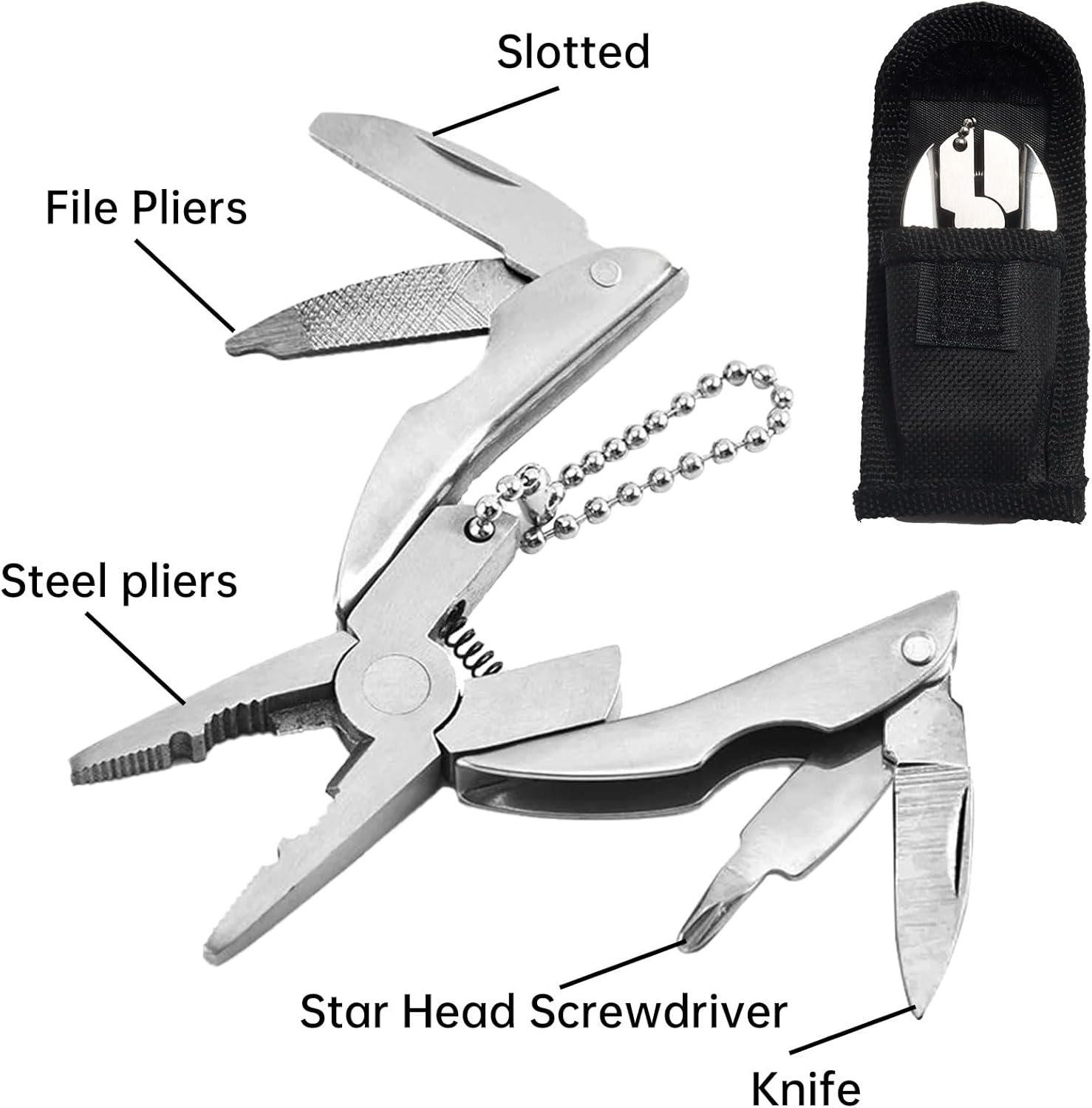 Polished 6-In-1 Stainless Steel Multifunctional Pliers Multi Tools Set with Sheath, Mini image number 3