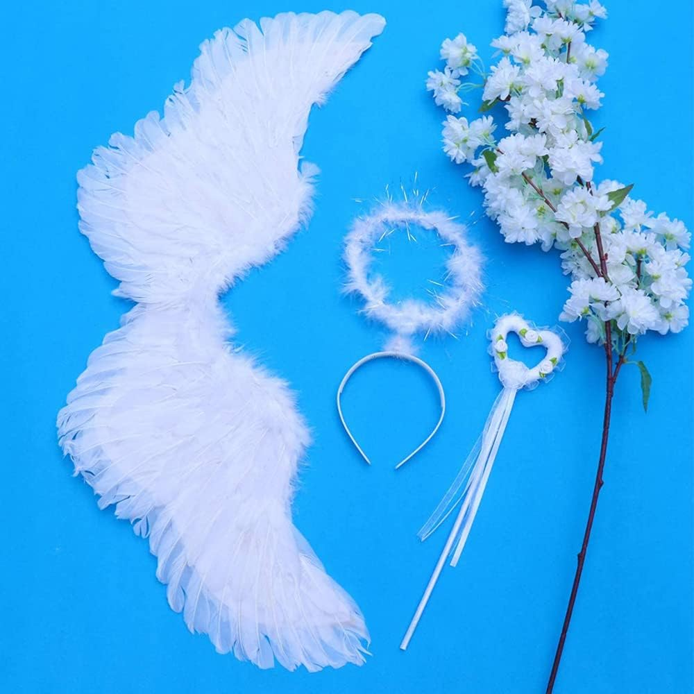 White Angel Wings Decoration with Halo and Wand - Feather Wings, Women'S Costume for Party Fancy Dress image number 5