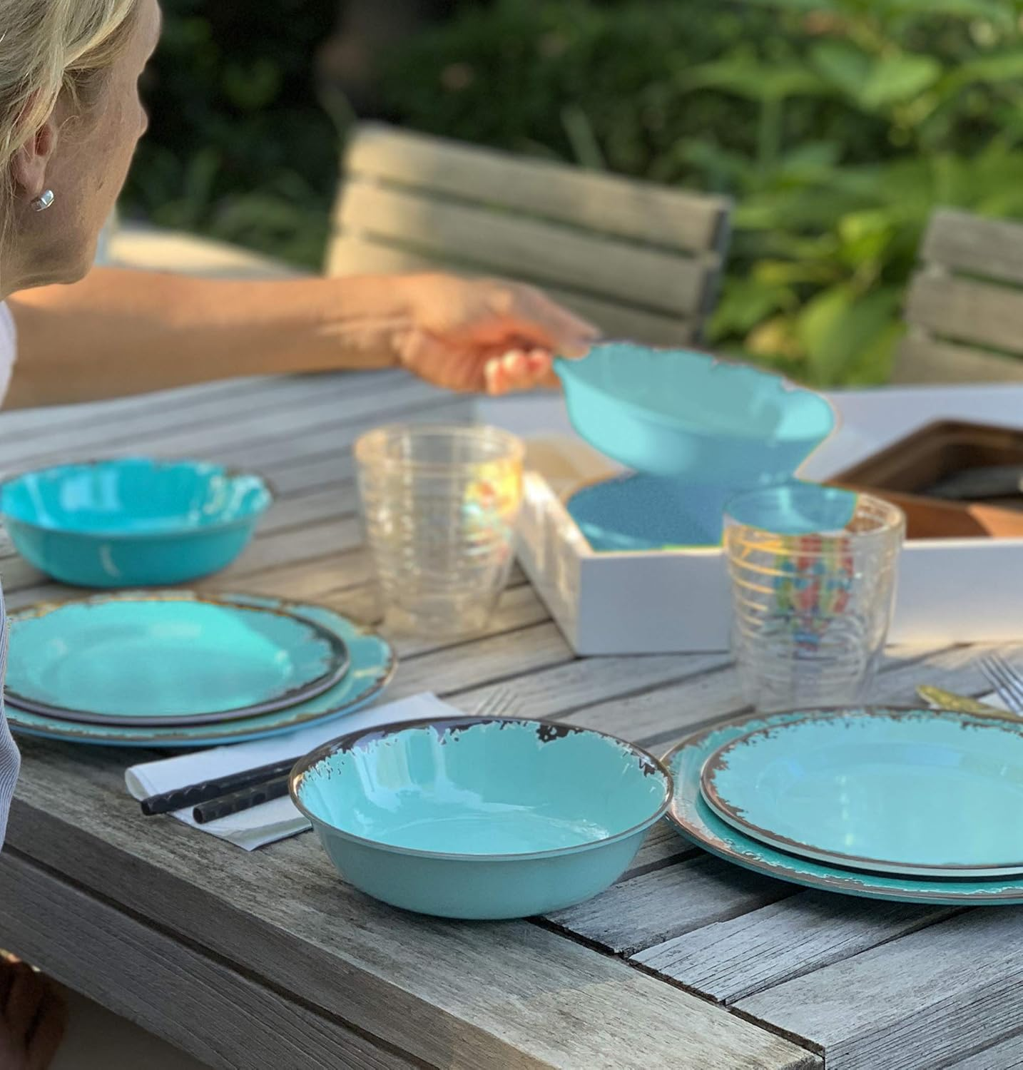 Fox Run Melamine Dinnerware Set Teal, 10" image number 2