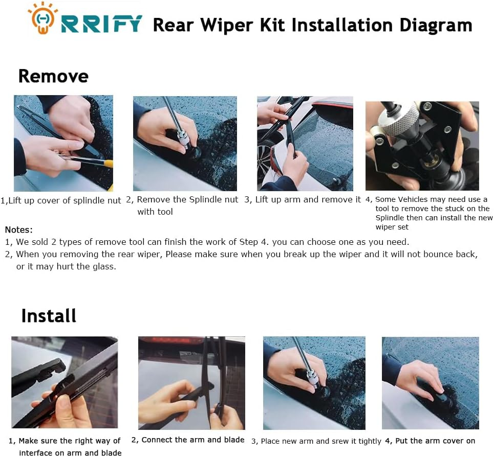 ORRIFY Rear Wiper Arm Blade Set for BMW X3 E83 2003-2010 SUV Rear Windshield Window Wiper Kit, Automotive Replacement Parts, Replaces OE: 61623400708