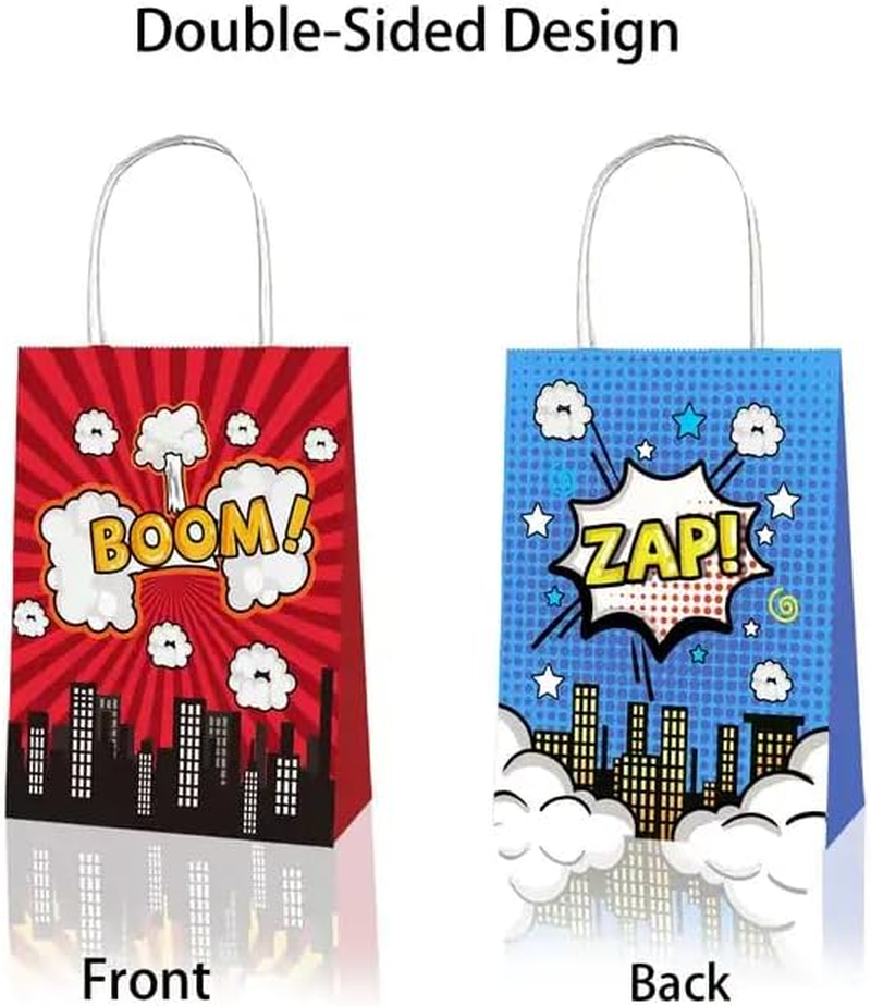 12X Superhero Party Supplies Birthday Decoration Paper Bag Kids Lolly Bag Favour Box Kraft Treat Box Gift Box Gable Box Gift Bag Themed Party Bag image number 1