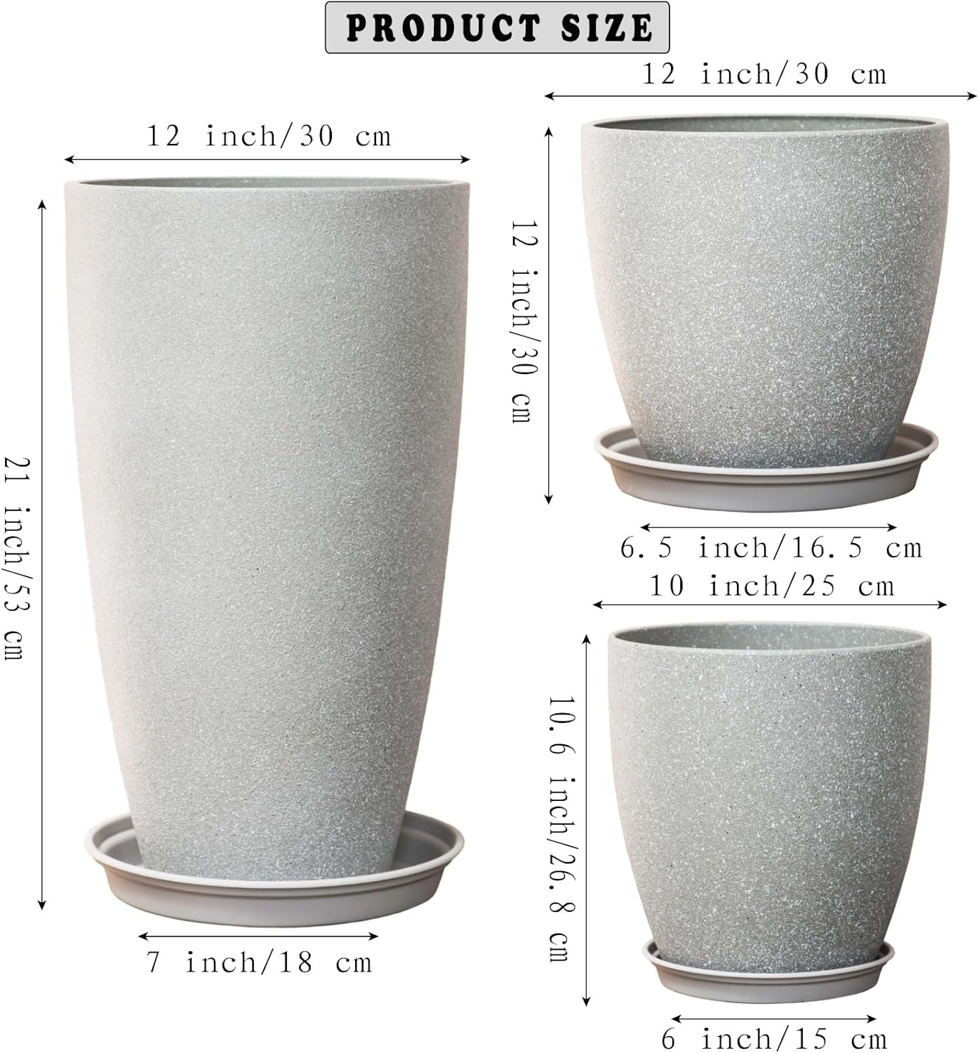 Tall Plant Pots Cement Grey Finish Unbreakable Flower Pot with Drainage Holes&Tray 11+12+21Inch H Planters for Garden Patio Indoor Outdoor Plants Modern D&eacute;cor for Tall Plants Plant Lovers'S Gift