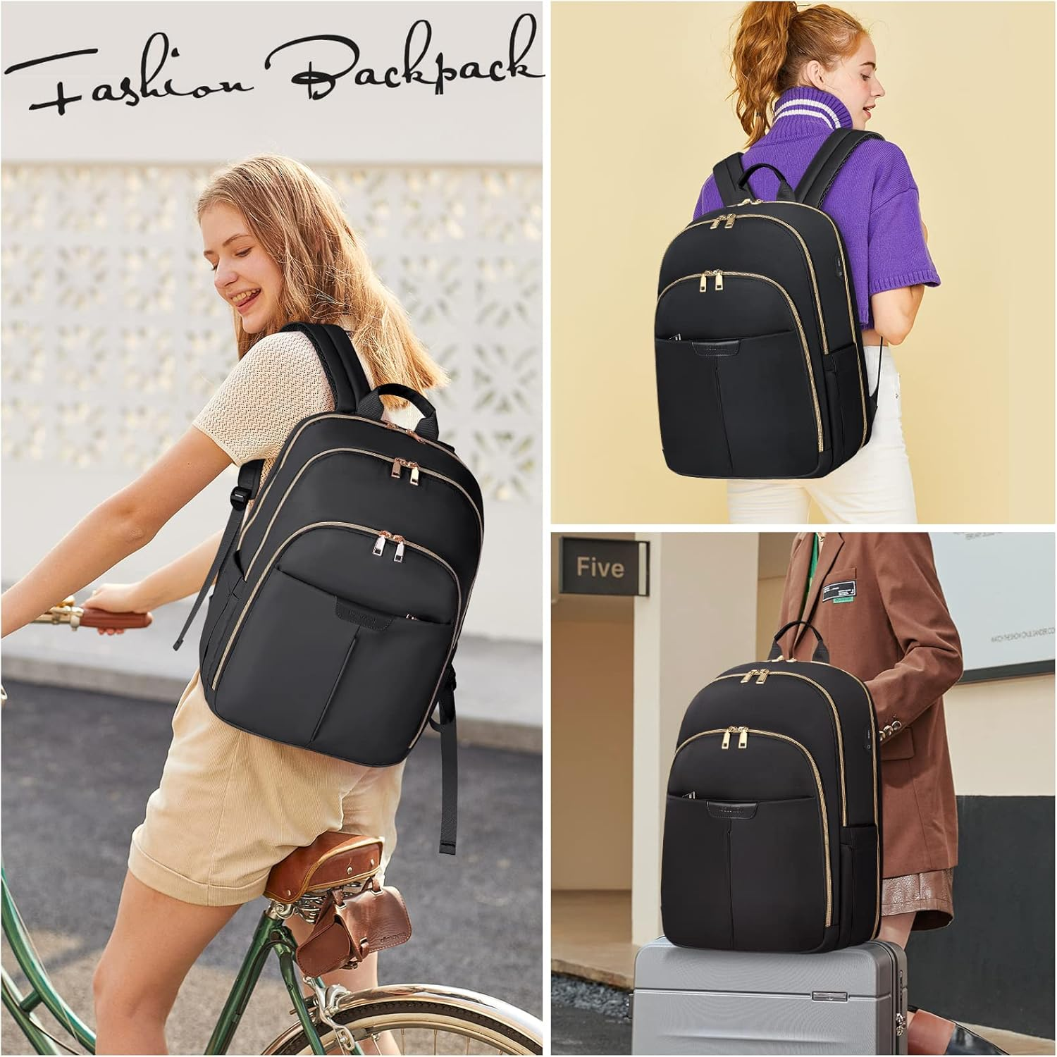 Laptop Backpack for Women Travel Backpack IGOLUMON 15.6 Inch Laptop Bag with USB Charging Port Backpack for School, College image number 5