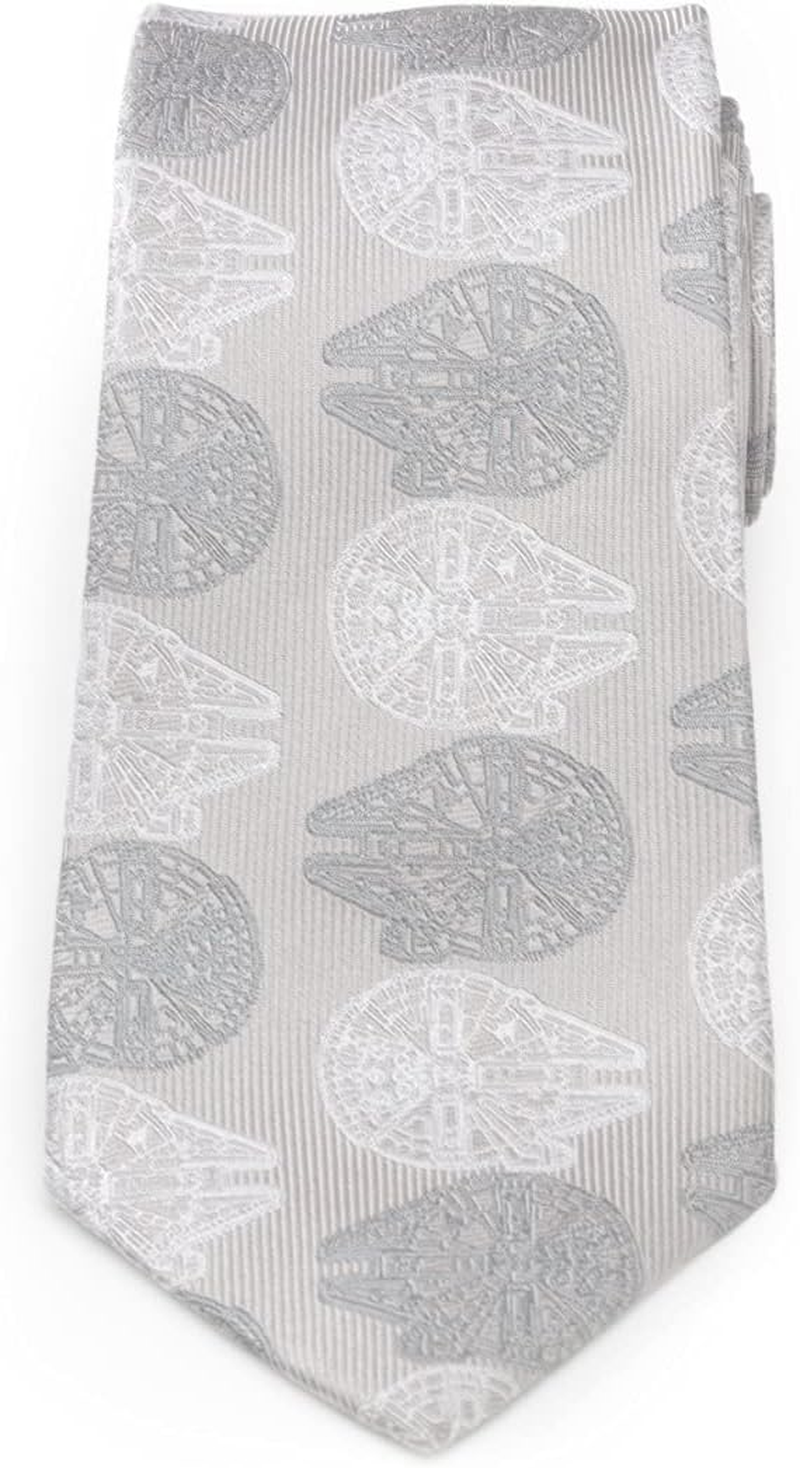 Cufflinks Inc. Star Wars Millennium Falcon Gray Silk Tie for Adults Men, Han Solo Ship Patterned Necktie, Officially Licensed by Lucasfilm LTD, Gray image number 1