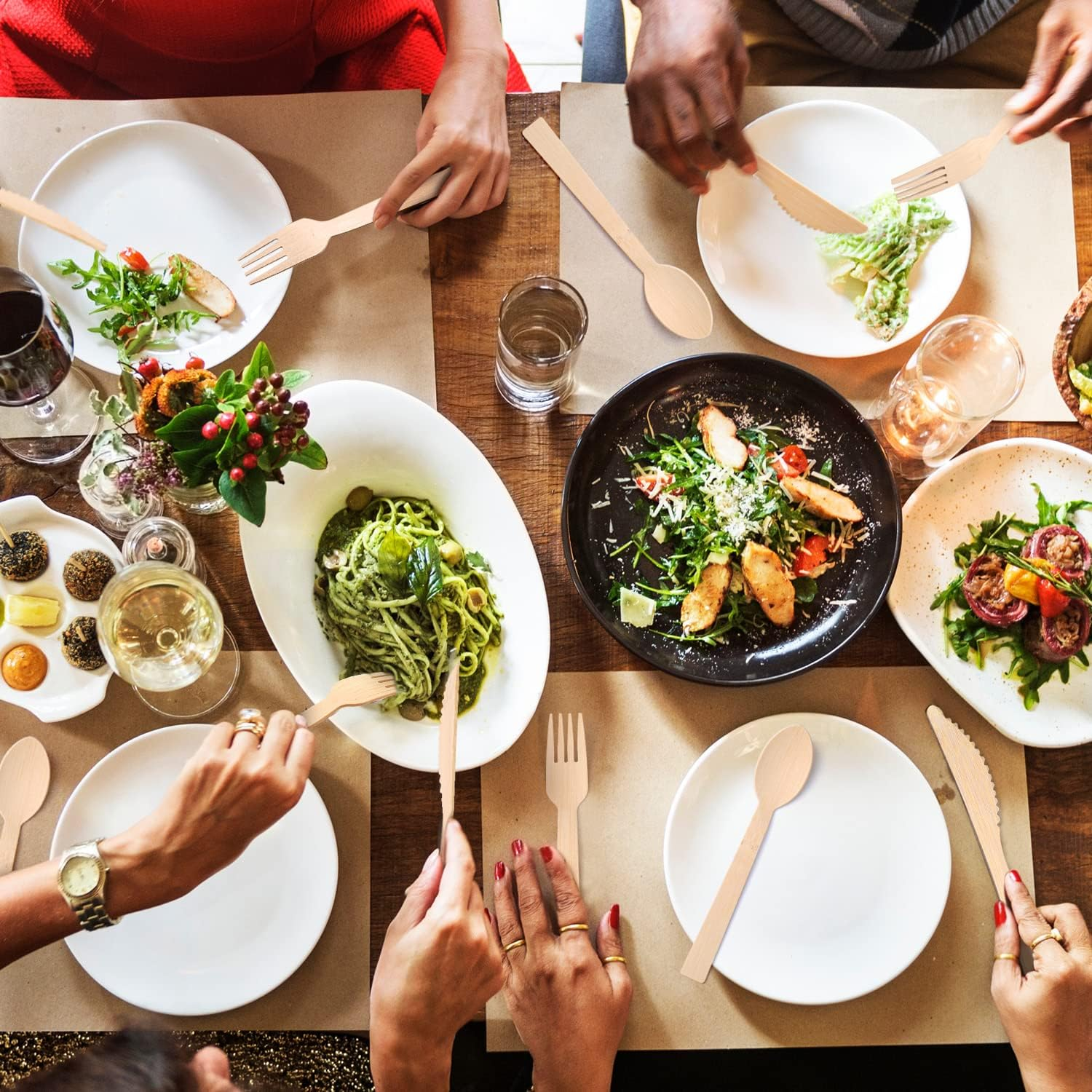 Bamboo Cutlery Set Napkins-58 Pack Individually Wrapped (6.7" 58 Spoons 58 Forks 58 Knives 58 Napkins) Disposable Travel Dinnerware Compostable Biodegradable Fork Knife Spoon and Napkin image number 3