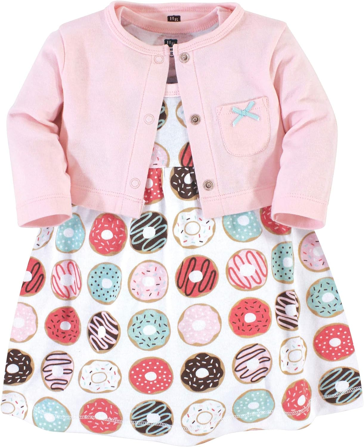 HUDSON BABY Baby Girls' Cotton Dress and Cardigan Set, Blush Floral, 0-3 Months